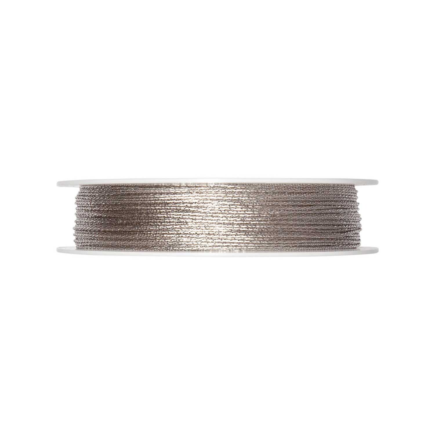 Kordel silber 1mm 30m von Halbach, auf einer Spule gewickelt, ideal für Bastelprojekte.