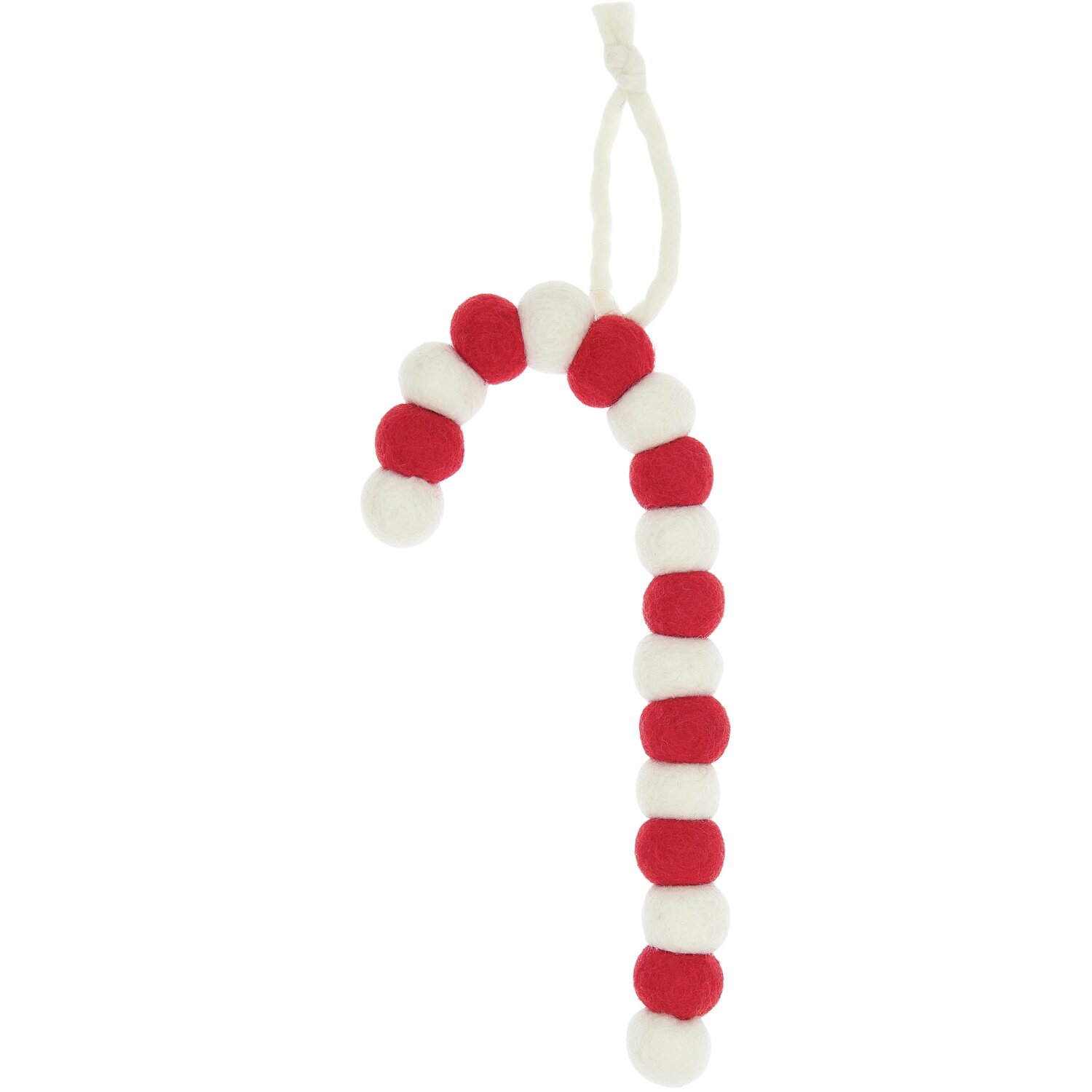 Aufhänger Filzkugeln Zuckerstange Rot/Weiß, 25x10x2,5cm. Dekorativer Weihnachtsschmuck von Rico Design in Rot und Weiß.