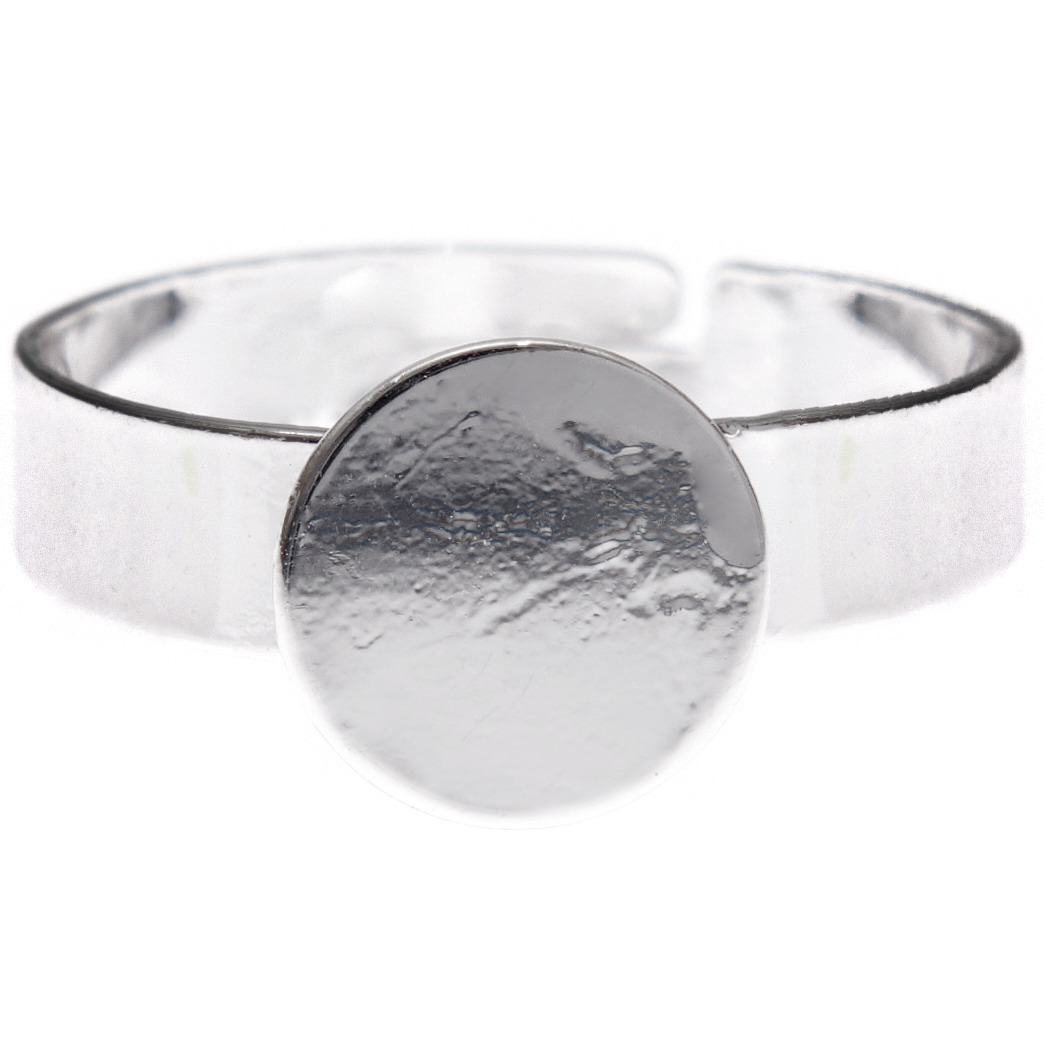 Ring größenverstellbar mit runder Klebefläche, silberfarben, von Rico Design, 2 Stück.