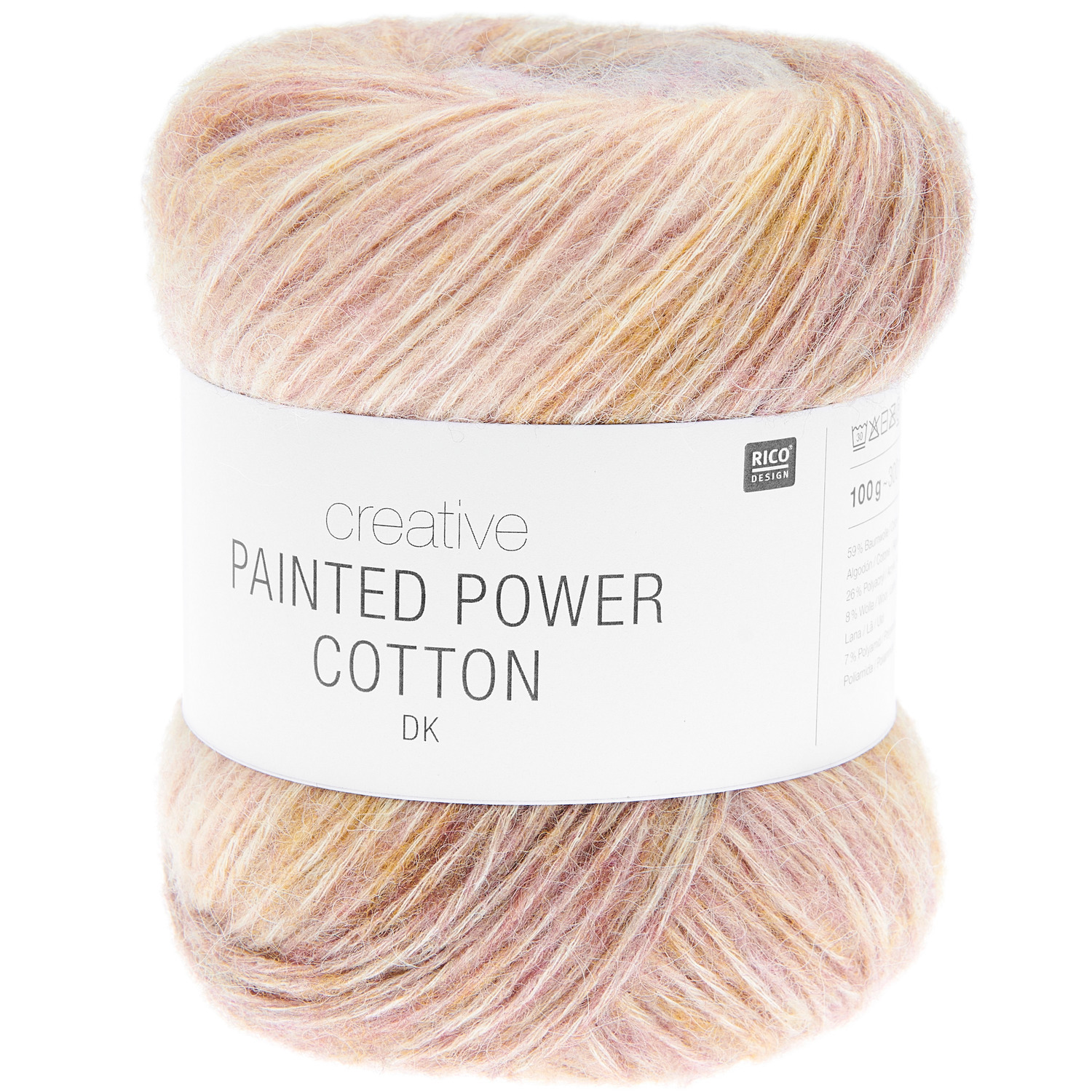 Creative Painted Power Cotton dk, weiches Garn in sanften Pastelltönen, ideal für Strickprojekte.