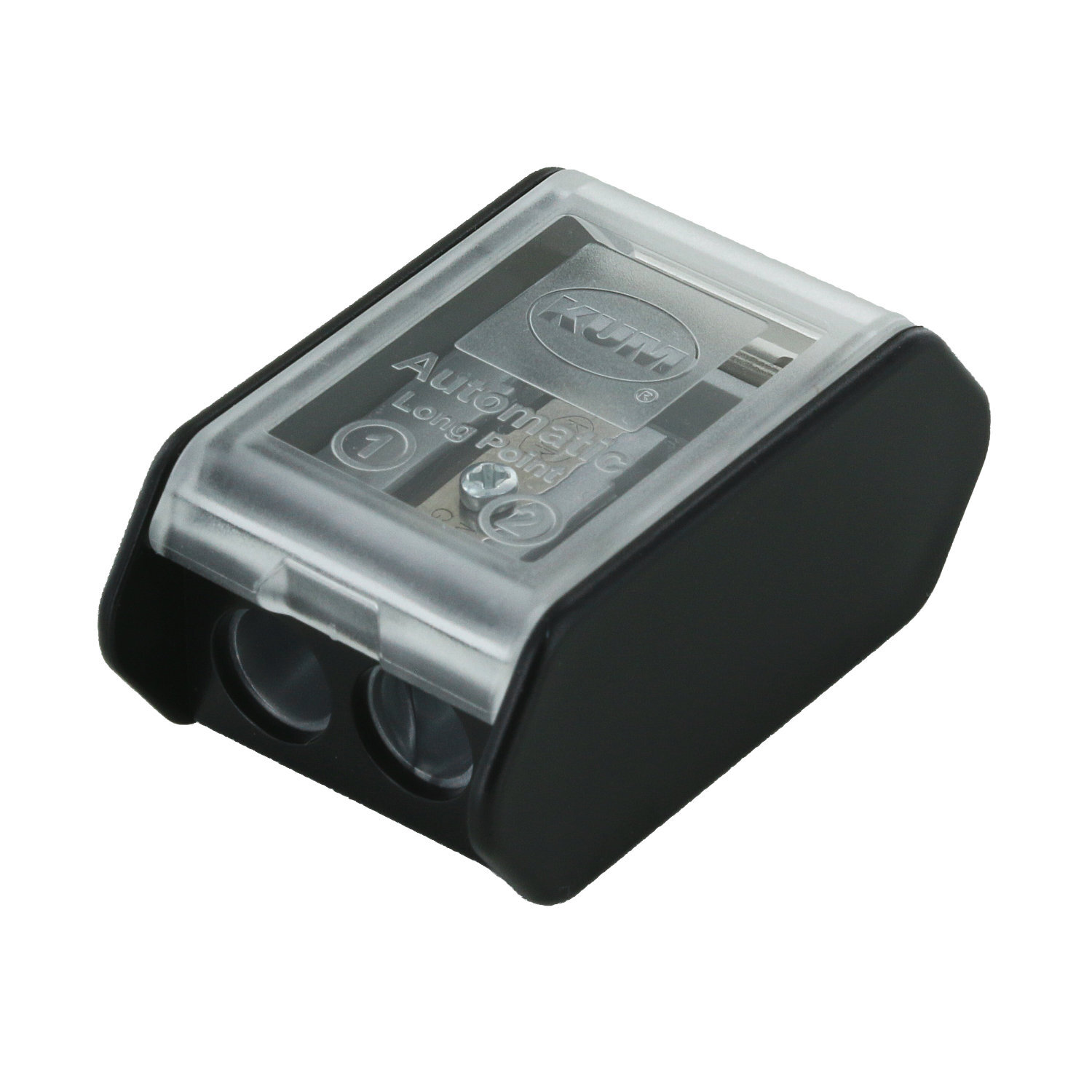 Anspitzer Automatic AS 3 von KUM in Schwarz mit transparentem Deckel, ideal für präzises Spitzen.