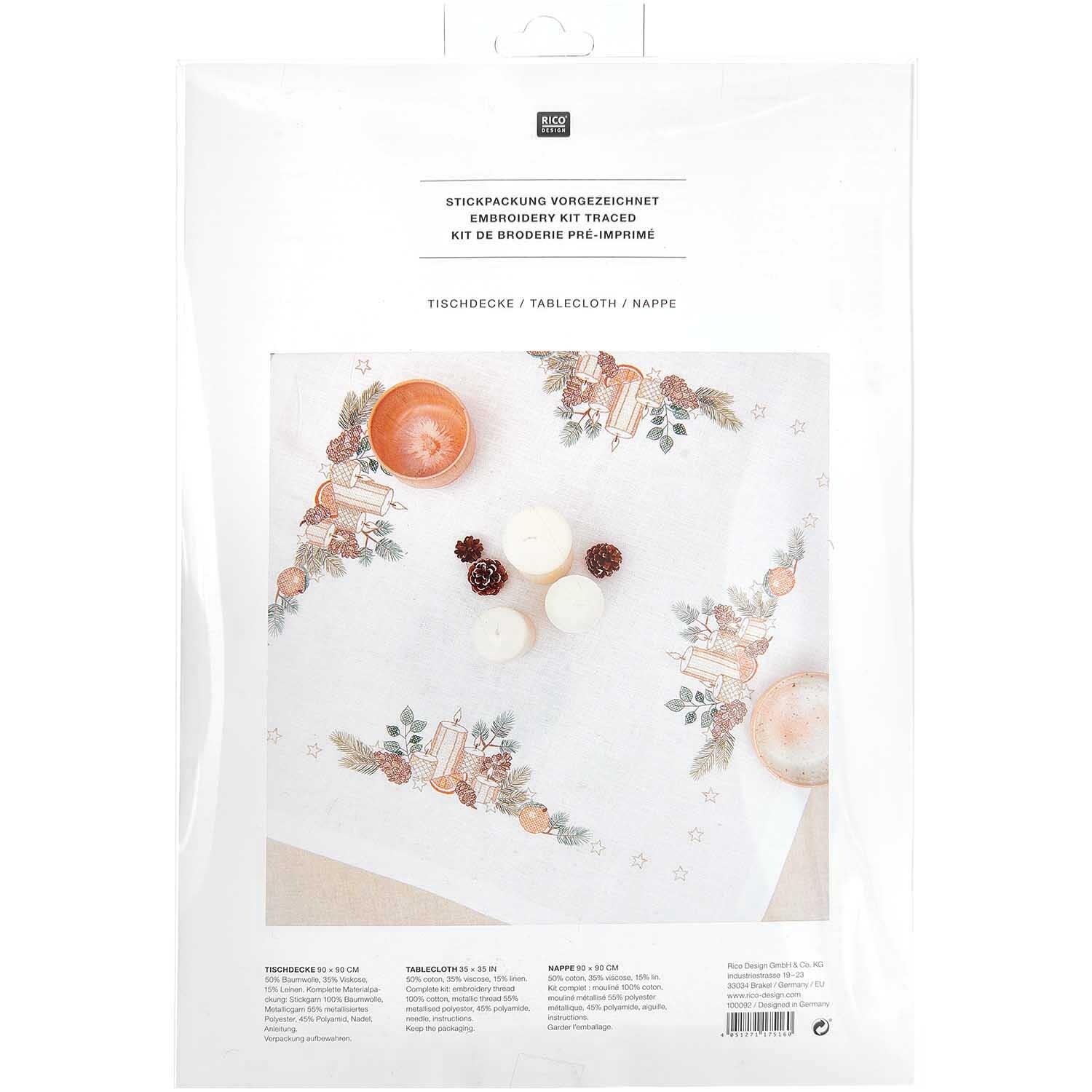 Stickpackung Tischdecke Kerzen 90x90cm von Rico Design