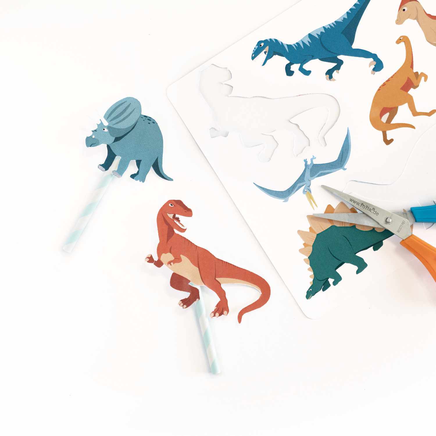 Kreativ-Schablonenset Adventure mit Dinosaurier-Motiven und Malvorlage, ideal für Kinder.