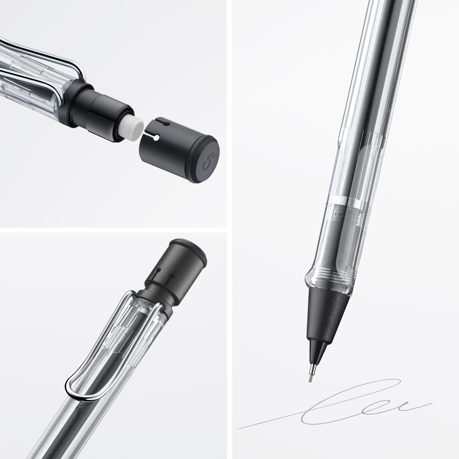 Lamy Kugelschreiber vista mit transparentem Gehäuse und schwarzer Kappe, ideal für präzises Schreiben.