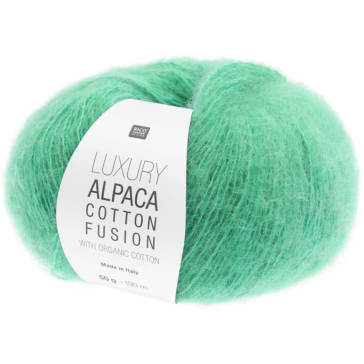 Luxury Alpaca Cotton Fusion, türkisfarbene Wolle von Rico Design, 50g 190m, ideal für Strickprojekte.