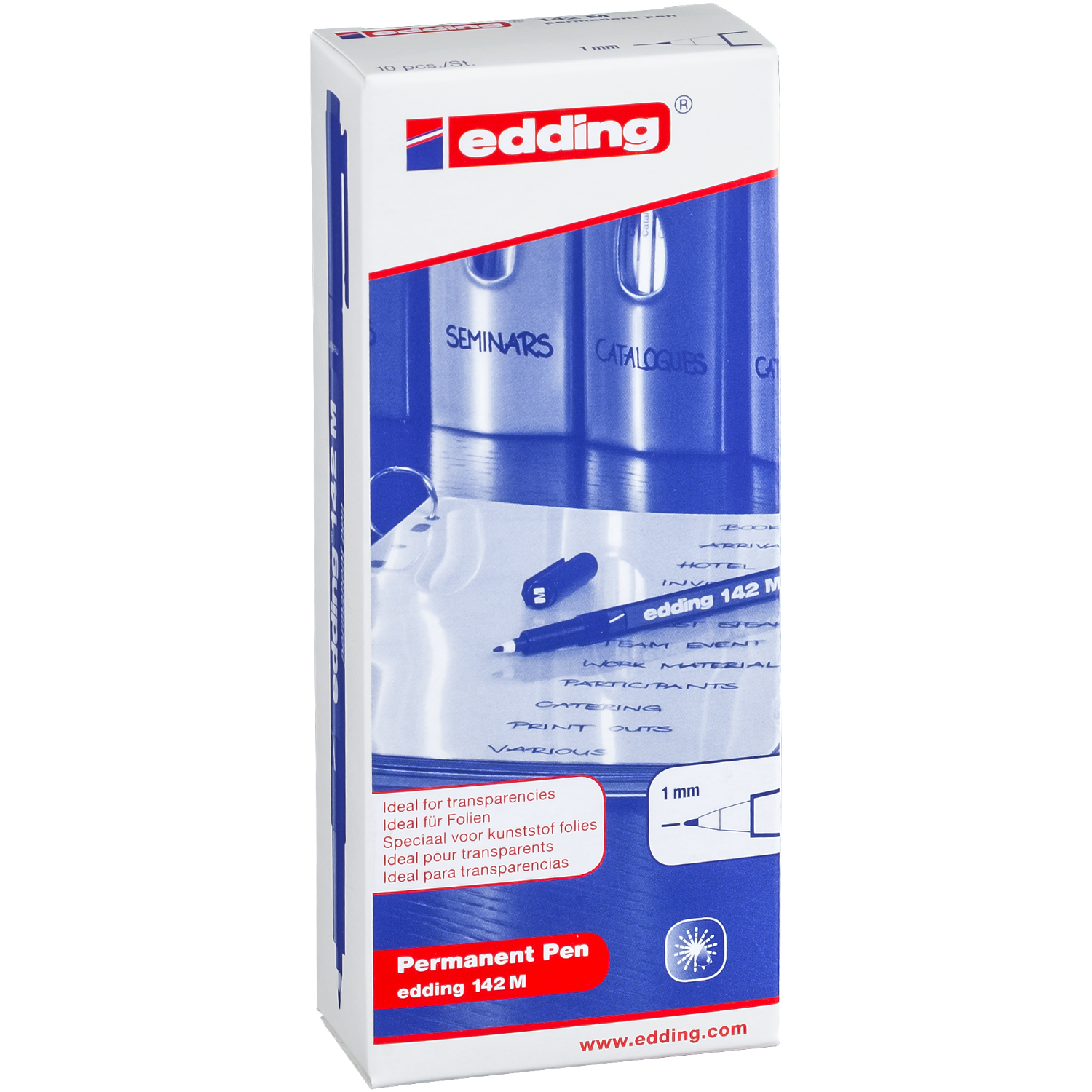 140 S OHP-Marker permanent rot, edding. Verpackung mit blauen Markern, ideal für Folien.