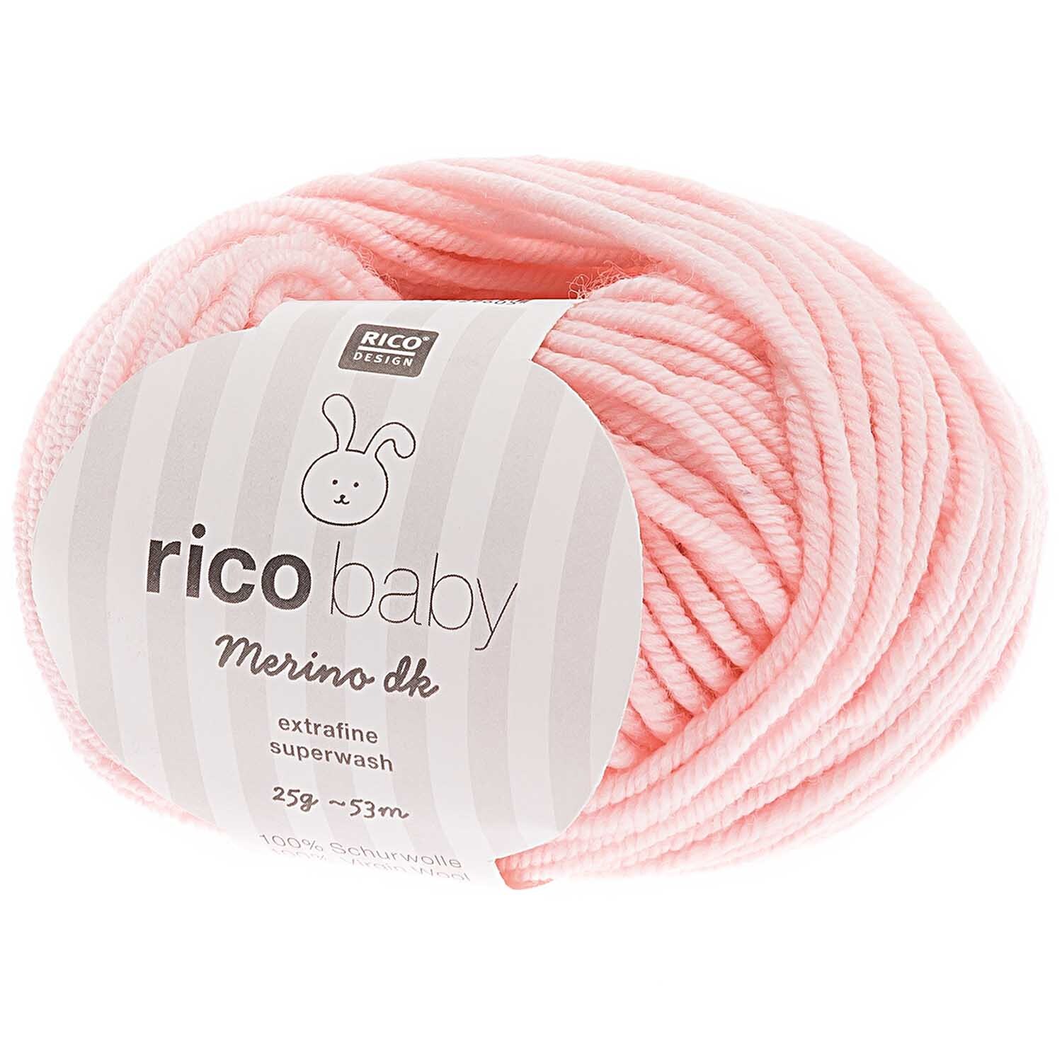 Baby Merino dk rosa: Weiches Garn von Rico Design, ideal für Strickprojekte, 25g Knäuel.