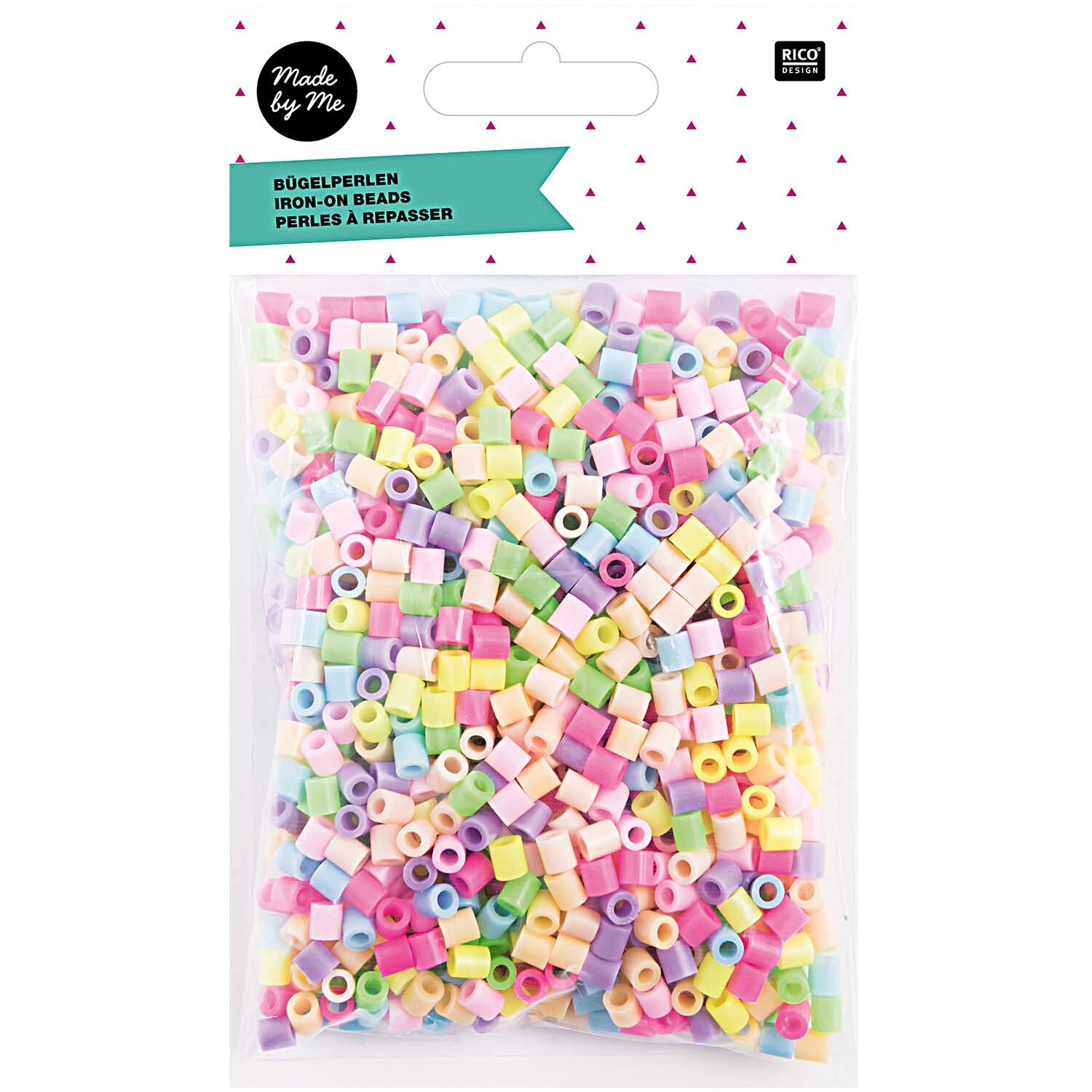 Bügelperlen Pastell 5mm ca. 1100 Stück in einer transparenten Verpackung von Rico Design. Ideal für kreative Bastelprojekte.
