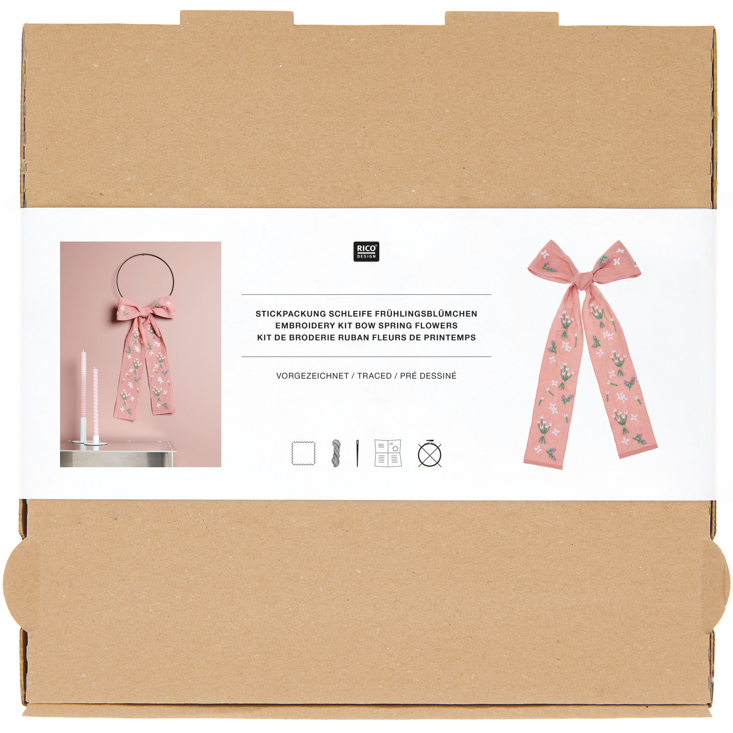 Stickpackung Schleife Frühlingsblümchen vorgezeichnet 10x166cm von Rico Design
