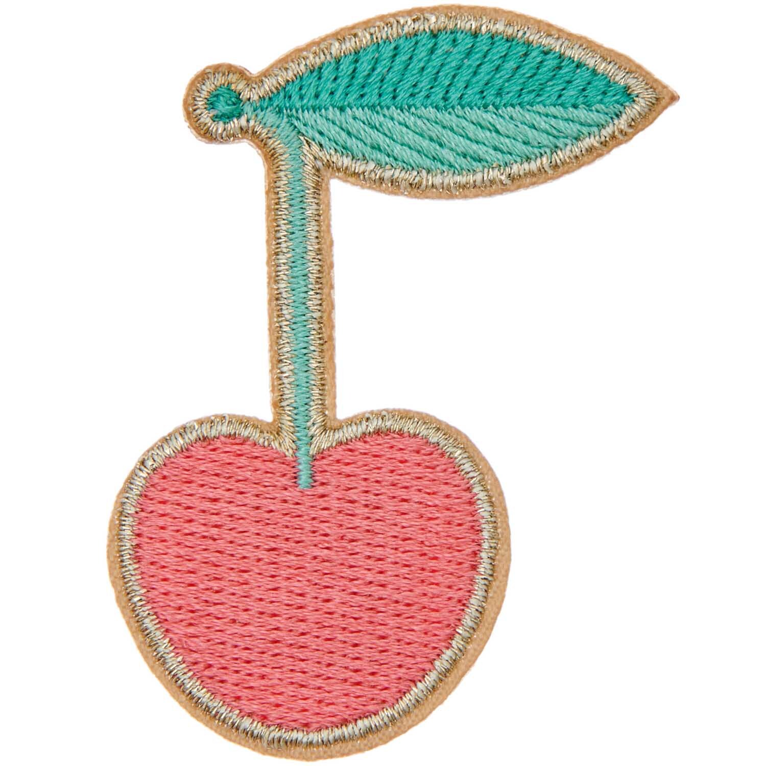 Patch Kirsche zum Aufbügeln 4x5,3cm von Rico Design zeigt eine rote Kirsche mit grünem Blatt. Ideal für kreative Textilprojekte.