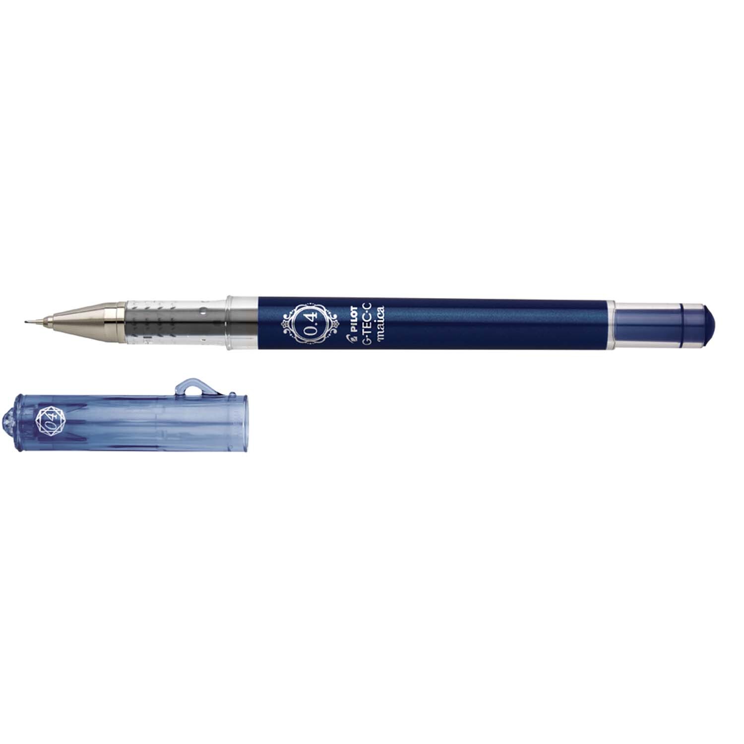 Gelschreiber Maica in Blauschwarz von PILOT, abgebildet mit abnehmbarem Deckel und feiner Spitze.