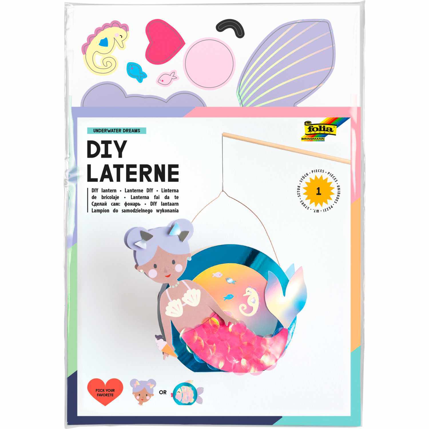 Bastelset Laterne Underwater Dreams zeigt eine bunte DIY-Laterne mit Meeresmotiven von folia.