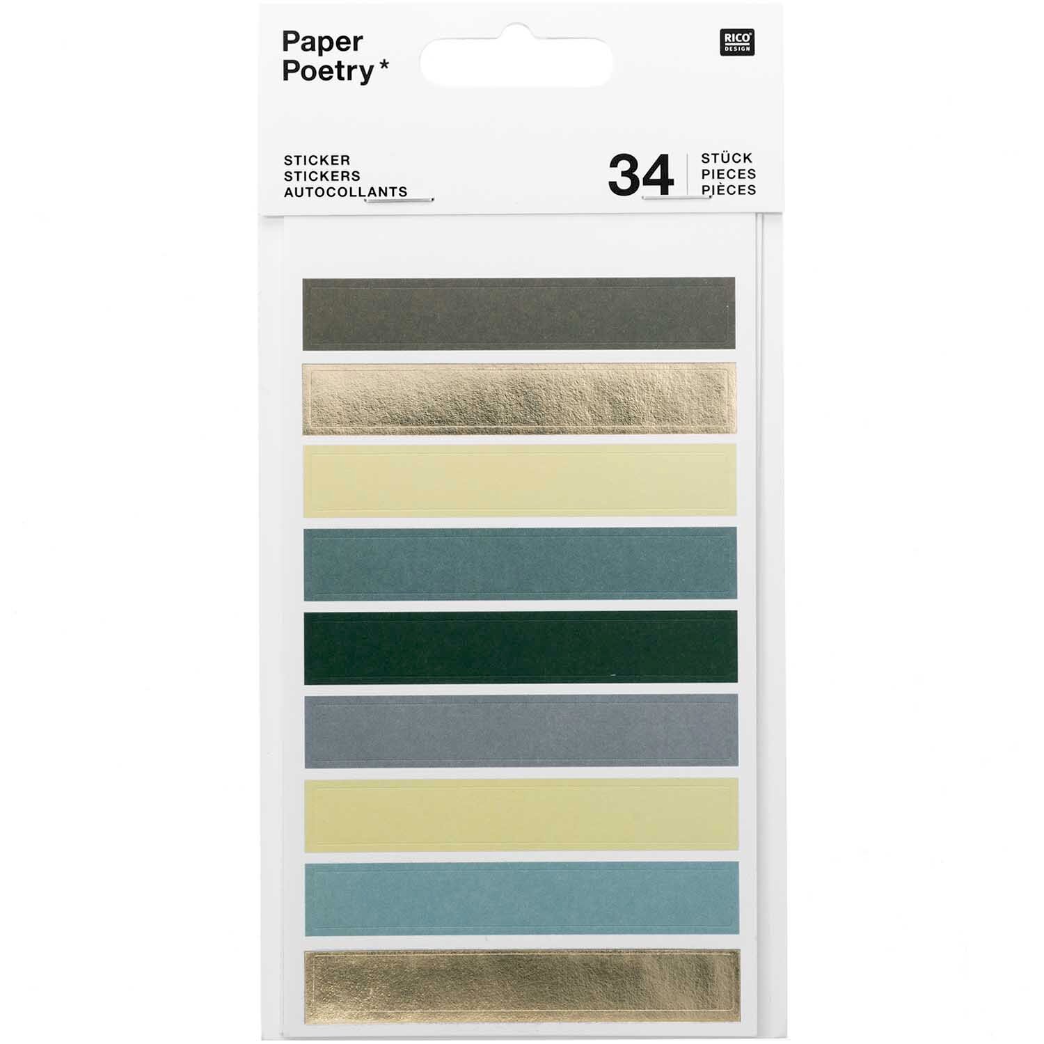 Paper Poetry Sticker Punkte & Streifen grün, 34 Stück von Rico Design, zeigen bunte Streifen in verschiedenen Farbtönen.