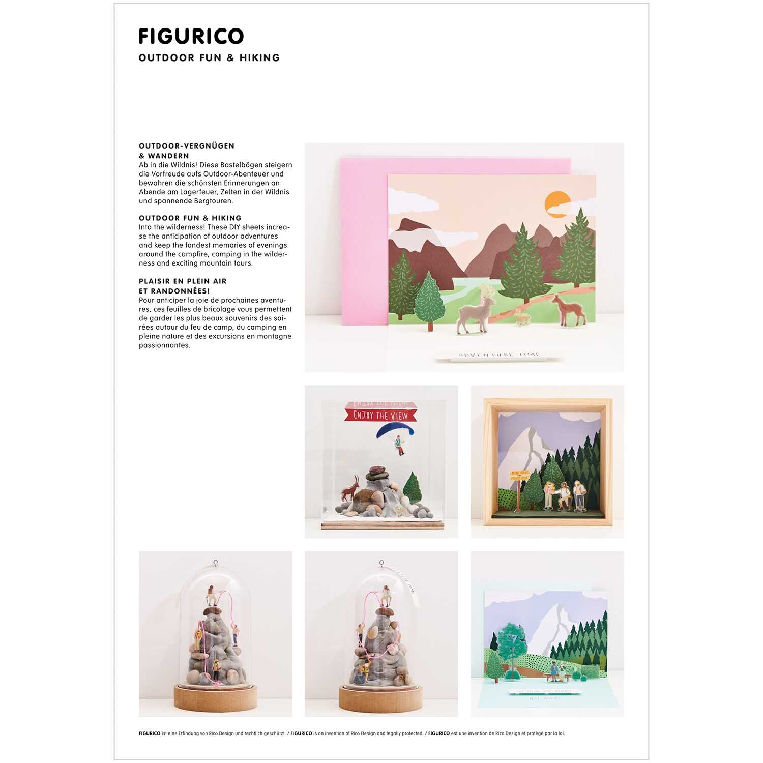 Figurico Papierkulissen Block DIN A4 mit Outdoor-Motiven, ideal für kreative Bastelprojekte.