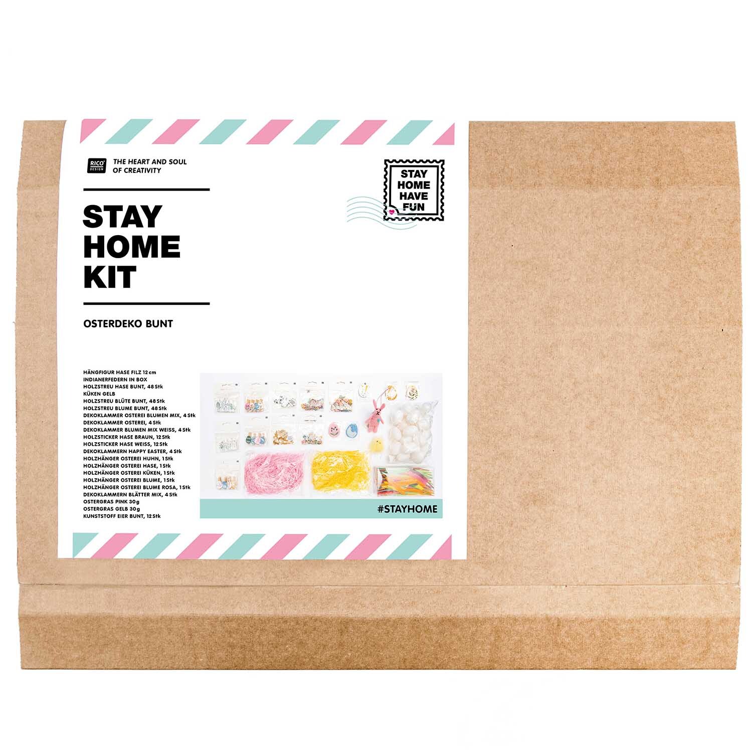 DIY Set Osterdeko bunt: Ein kreatives Bastelset von Rico Design in einer Verpackung mit Osterdesign.