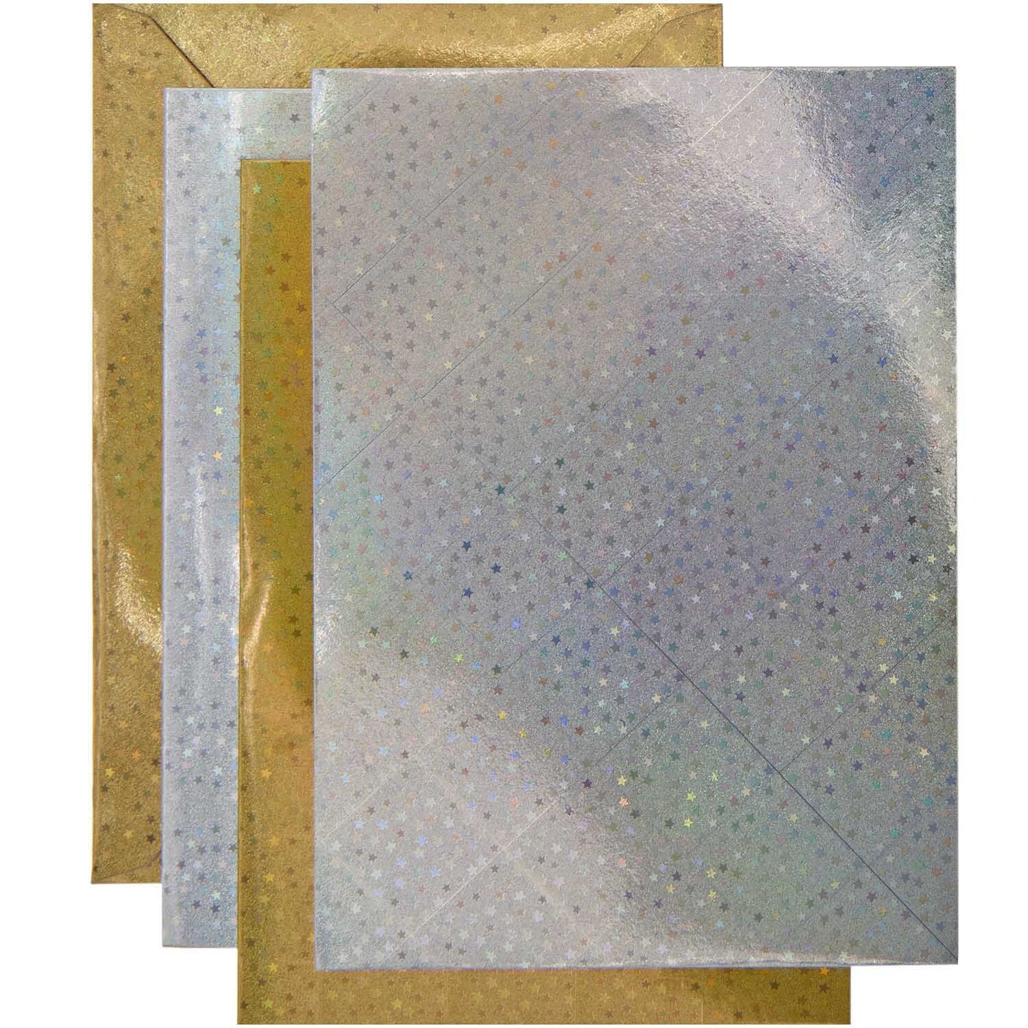 Paper Poetry Kartenset Sterne gold/silber B6, 16-teilig, von Rico Design. Elegante Karten mit Sternenmuster.