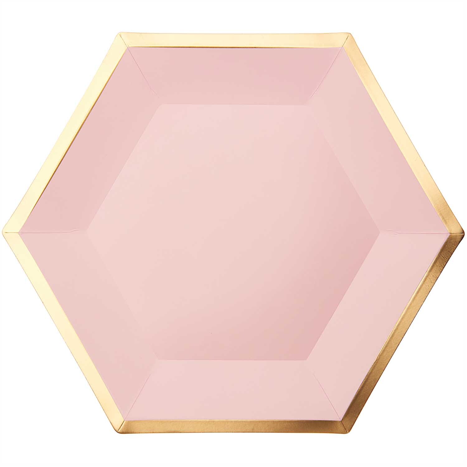 Pappteller Sechseck rosa-gold von Rico Design, ideal für stilvolle Partys und Anlässe.
