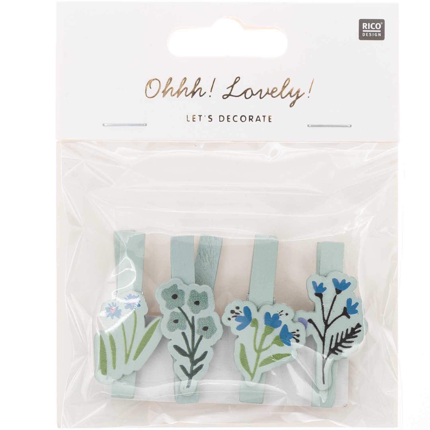 Dekoklammern Blumen Mix mint 4 Stück von Rico Design