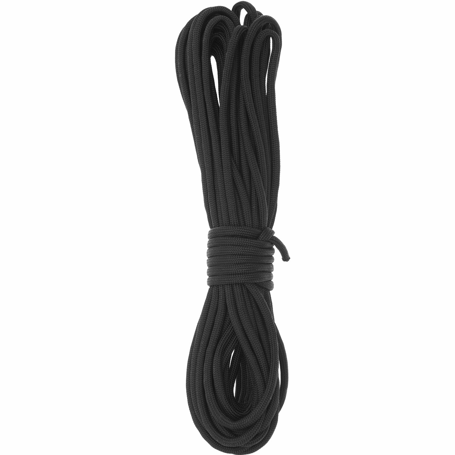 Paracord Band 4mm 10m von Rico Design, schwarz, aufgerollt und bereit für vielseitige Anwendungen.