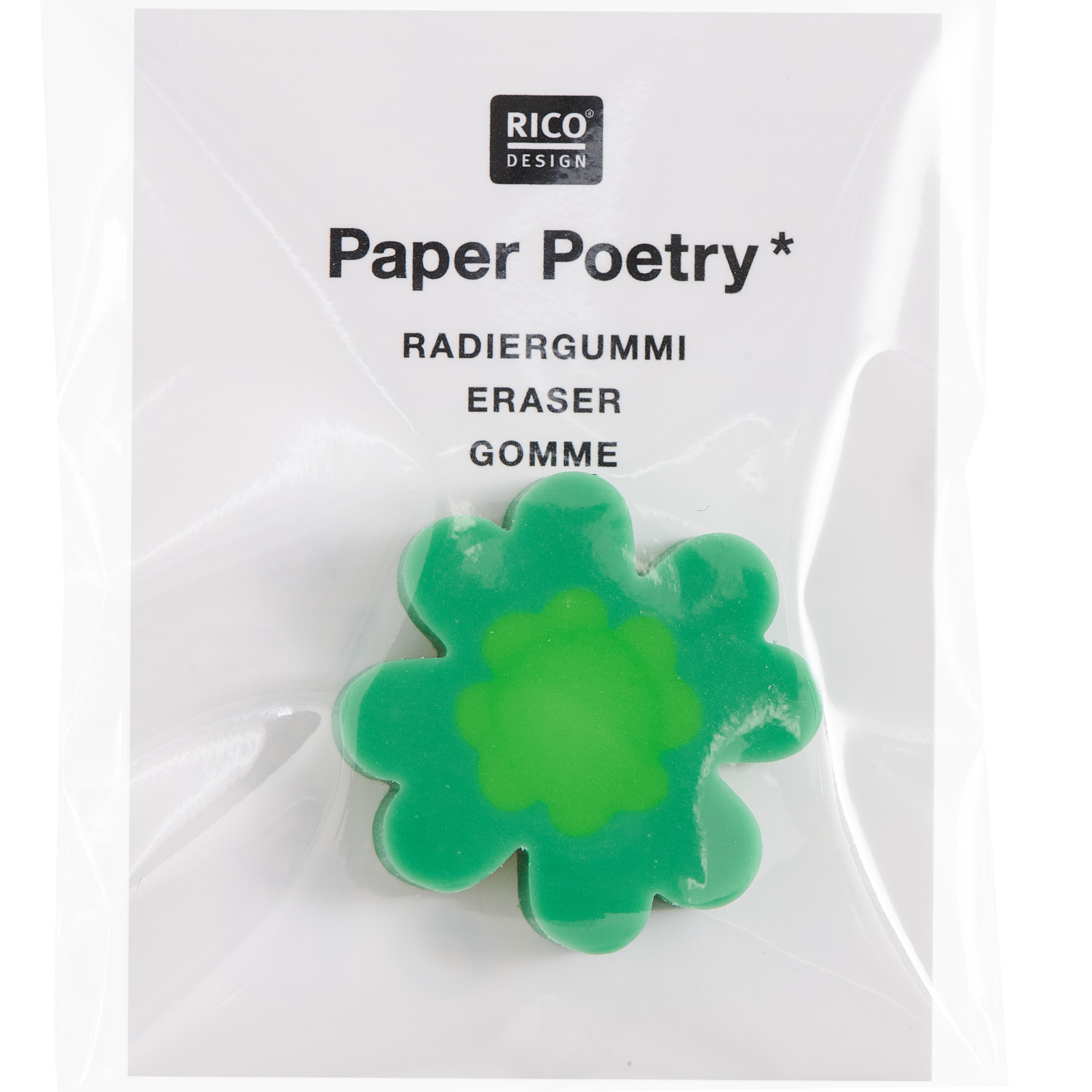Paper Poetry Mini-Radiergummi Kleeblatt Neongrün  2,5x2,5x0,7cm von Rico Design