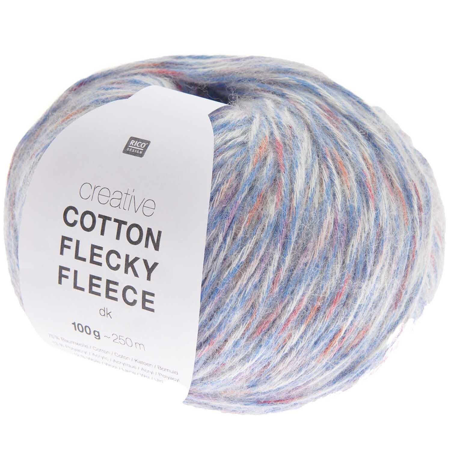 Creative Cotton Flecky Fleece dk: Weiches Garnknäuel in Aqua von Rico Design, ideal für Pulloverprojekte.