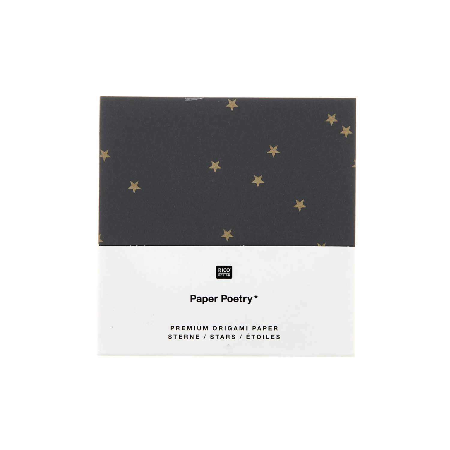 Paper Poetry Bascetta Origamipapier Sterne Schwarz-Gold 32 Blatt von Rico Design