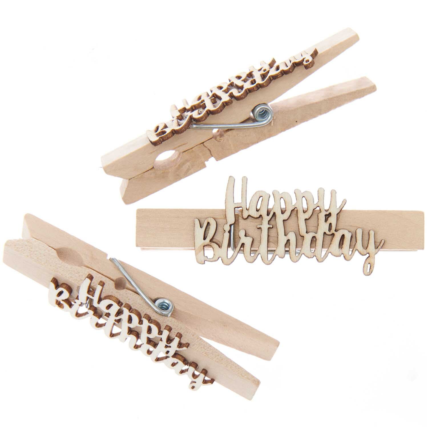 Holzklammern "Happy Birthday" 10x70mm 3 Stück von Rico Design
