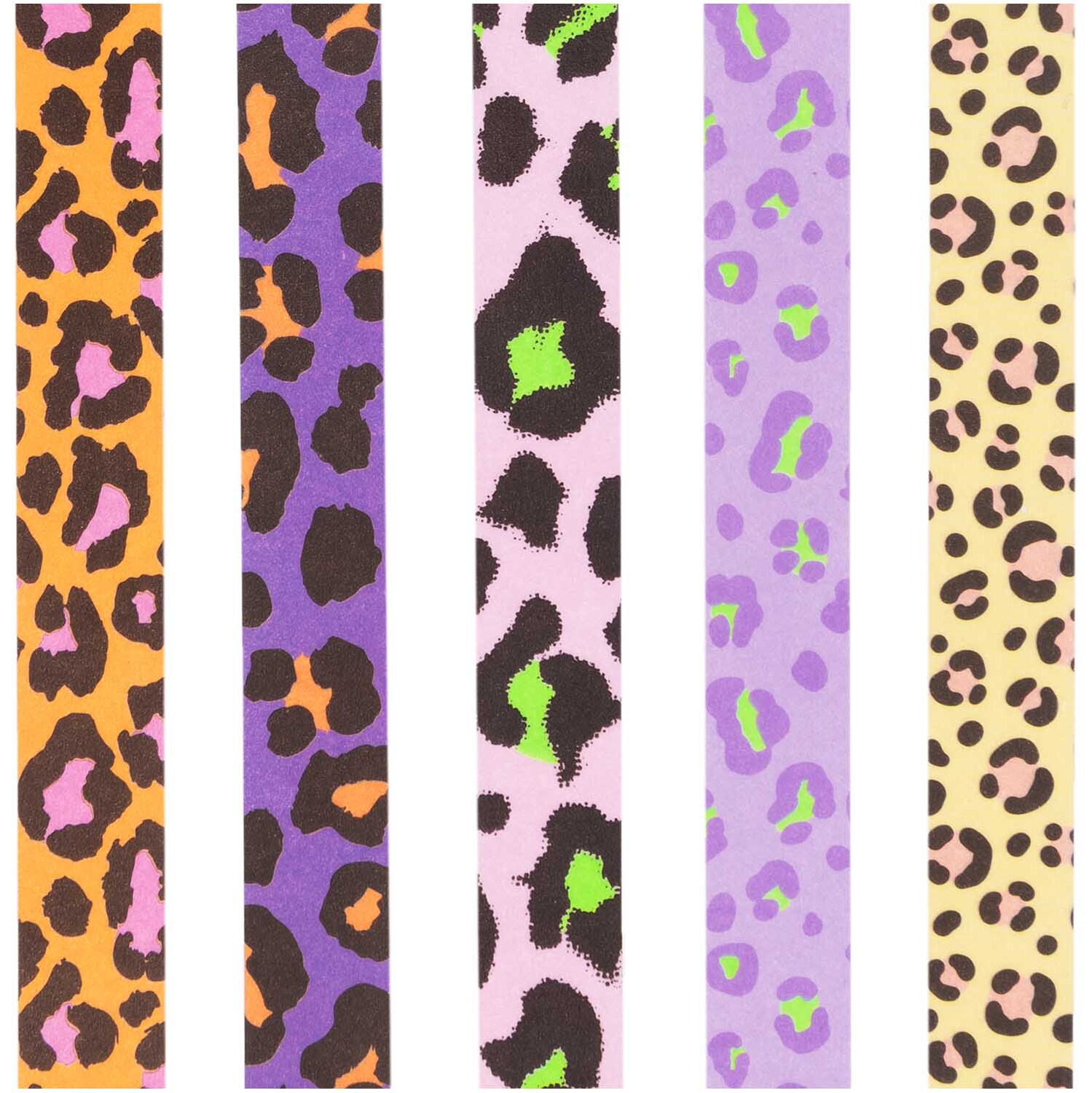 Paper Poetry Tape Set Acid Leo, 5-teilig, von Rico Design mit bunten Leopardenmustern in lebhaften Farben.