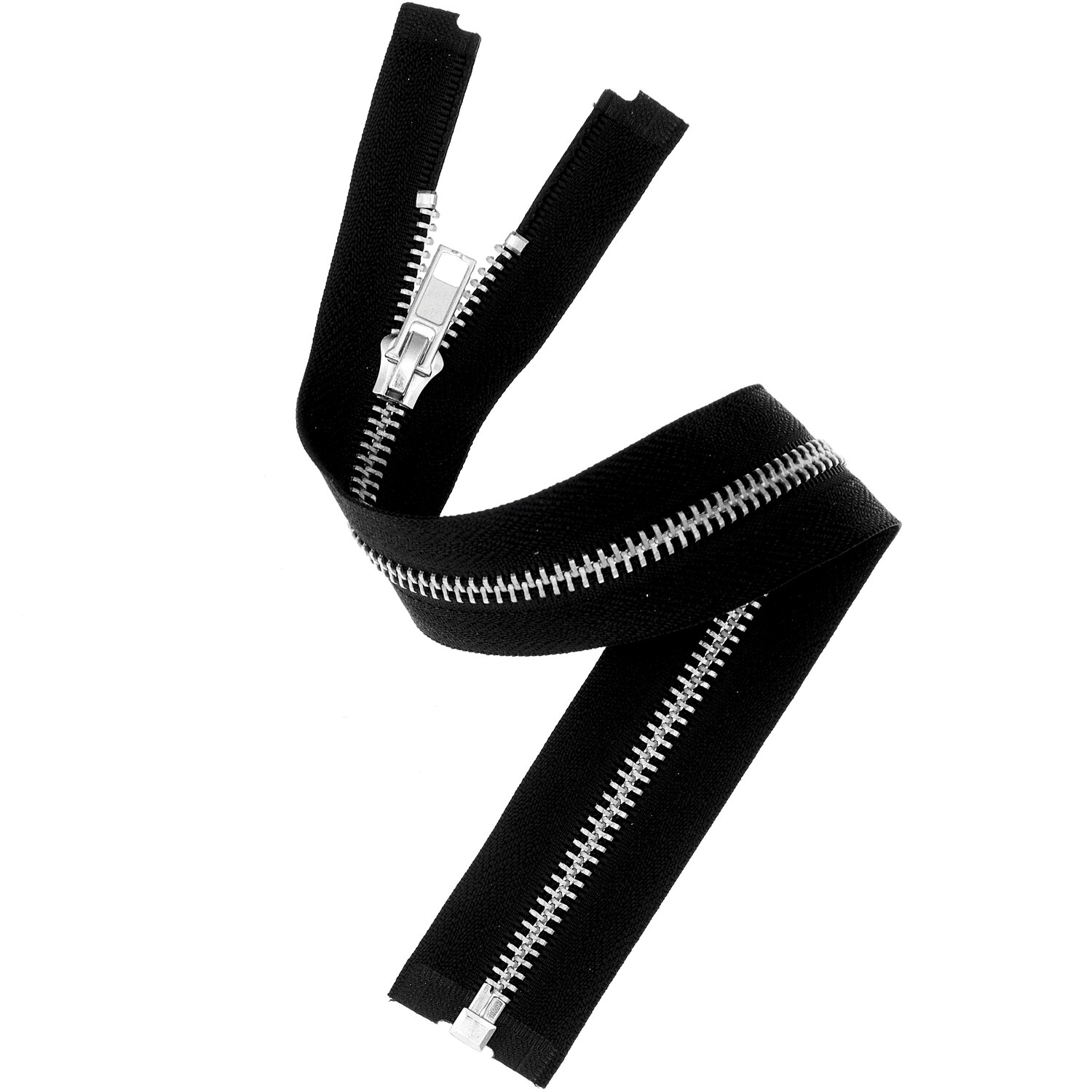 Eine Metall Reißverschluss mit schwarzem Stoff und einer Breite von 5mm.