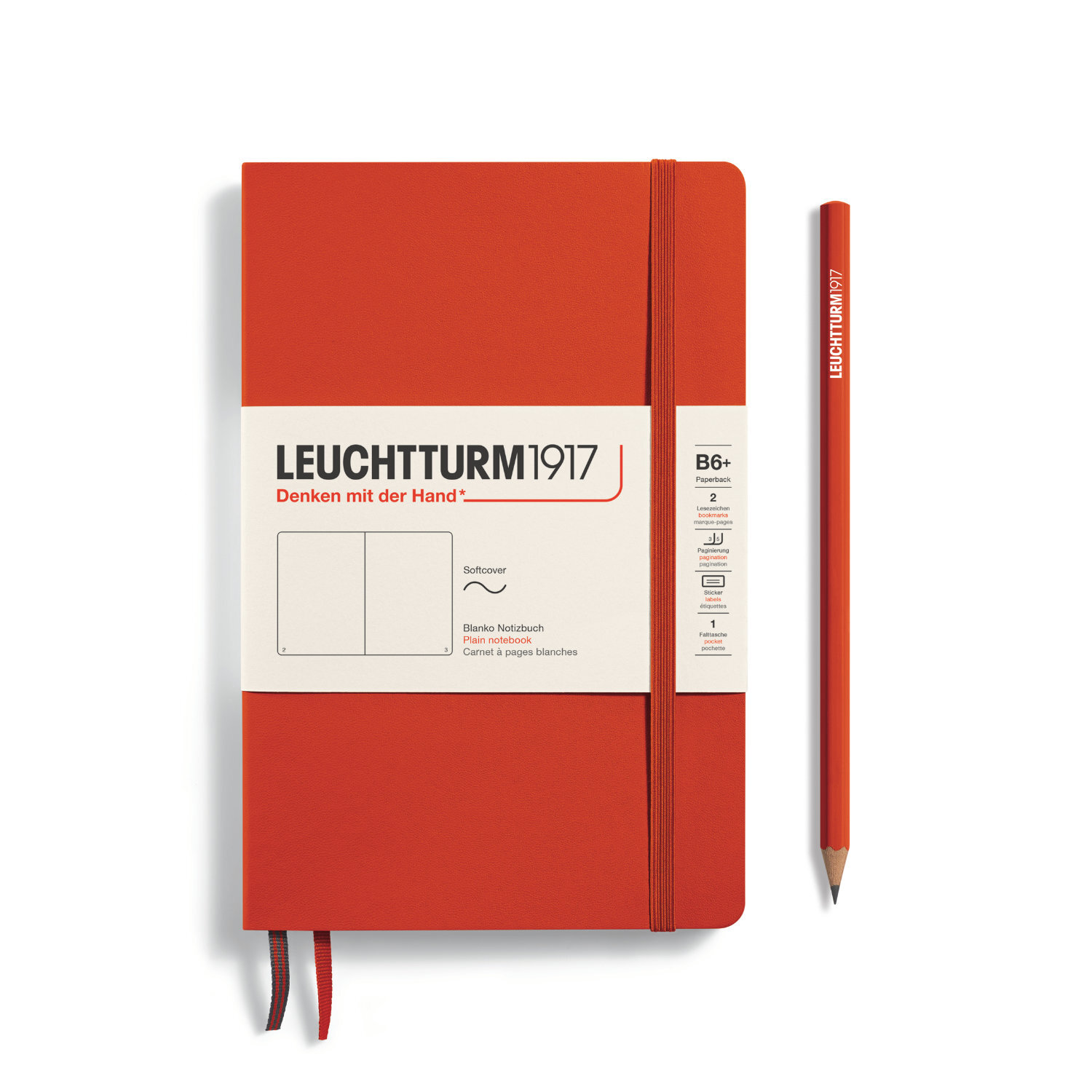 Notizbuch Paperback blanko Softcover B6 in Fox Red von LEUCHTTURM1917 mit passendem Stift. Ideal für kreative Notizen.