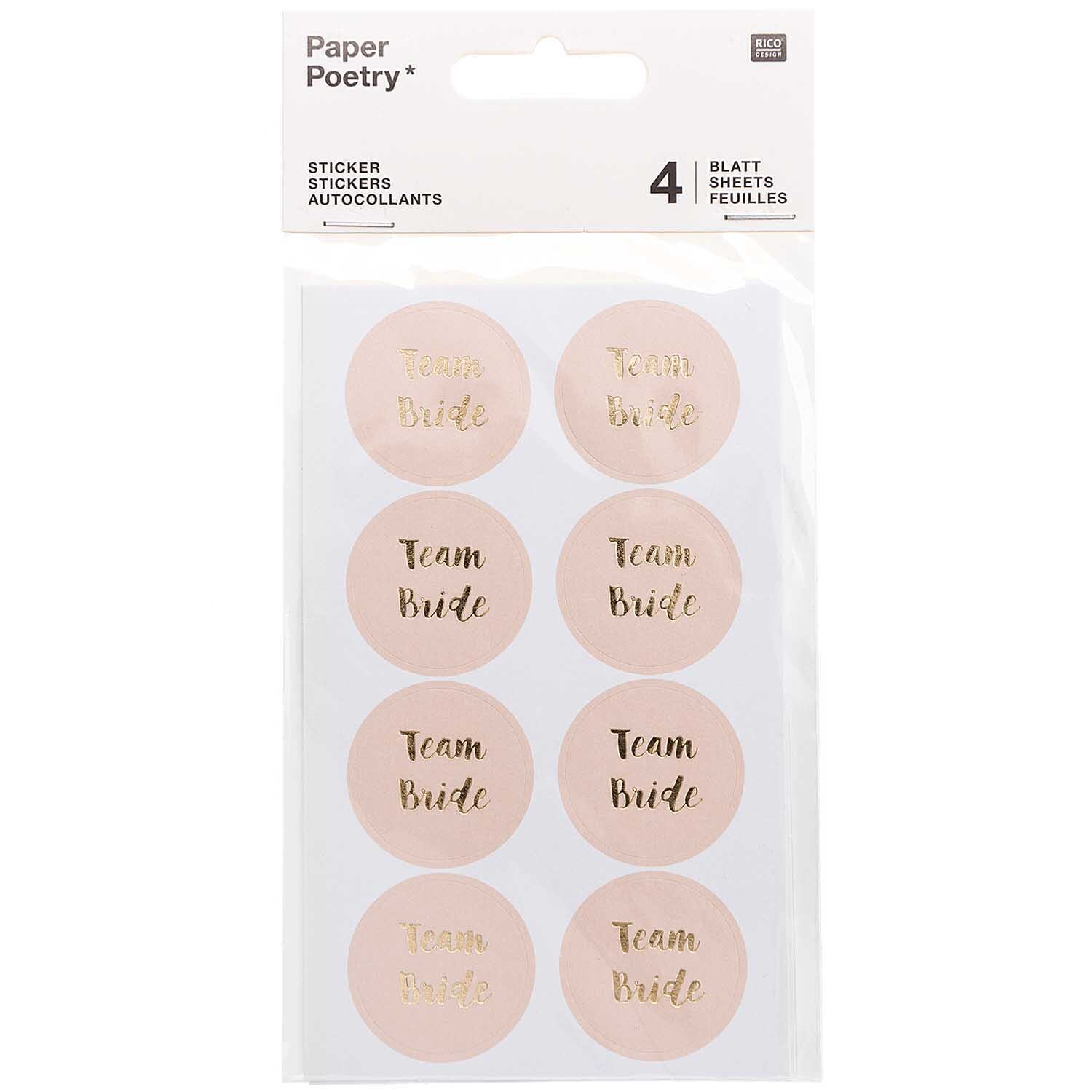 Paper Poetry Sticker Team Bride puder 4 Blatt von Rico Design