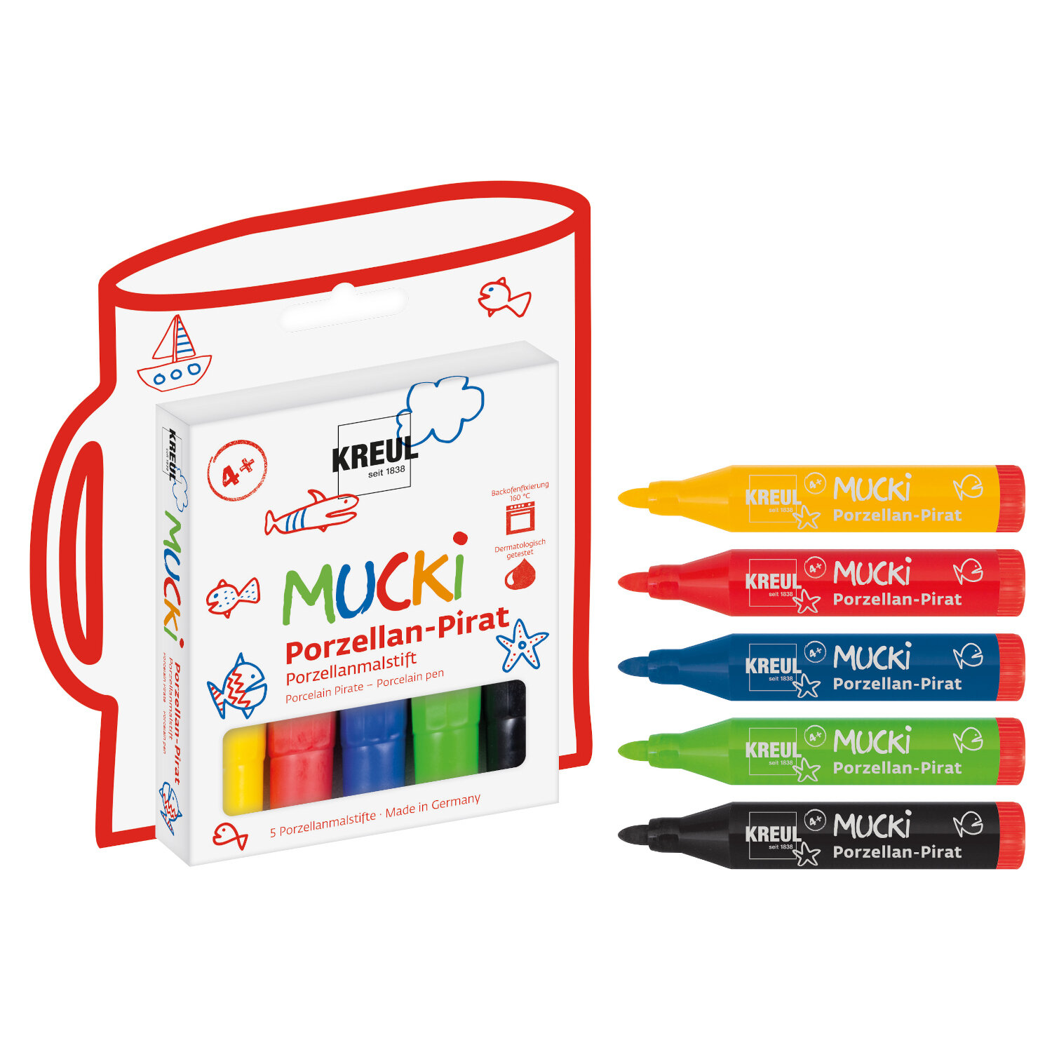 MUCKI Porzellan-Pirat Porzellanmalstift Set 5-teilig von C.Kreul 