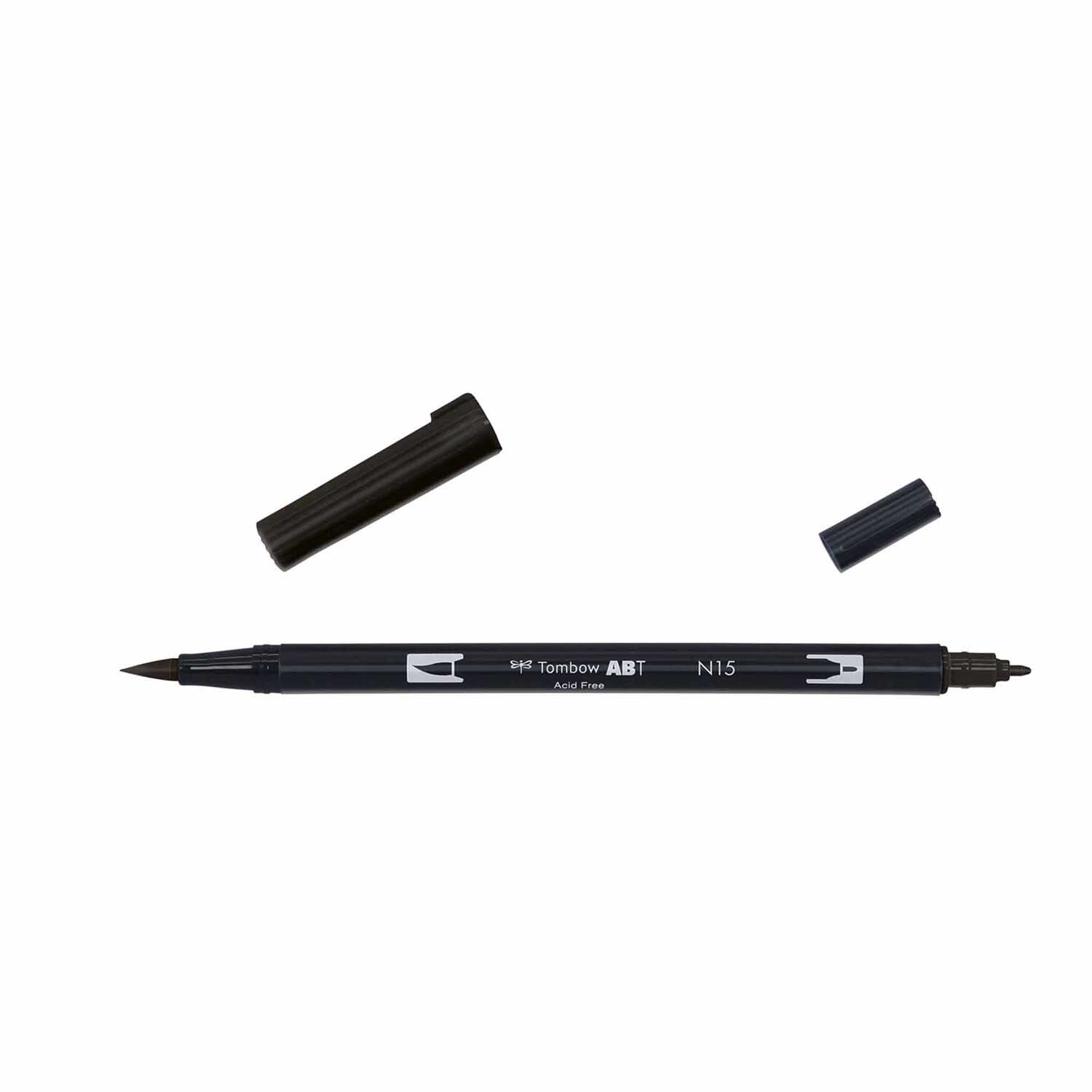 ABT Dual Brush Pen von Tombow in Schwarz N15, mit zwei Spitzen, ideal für Künstler und Designer.