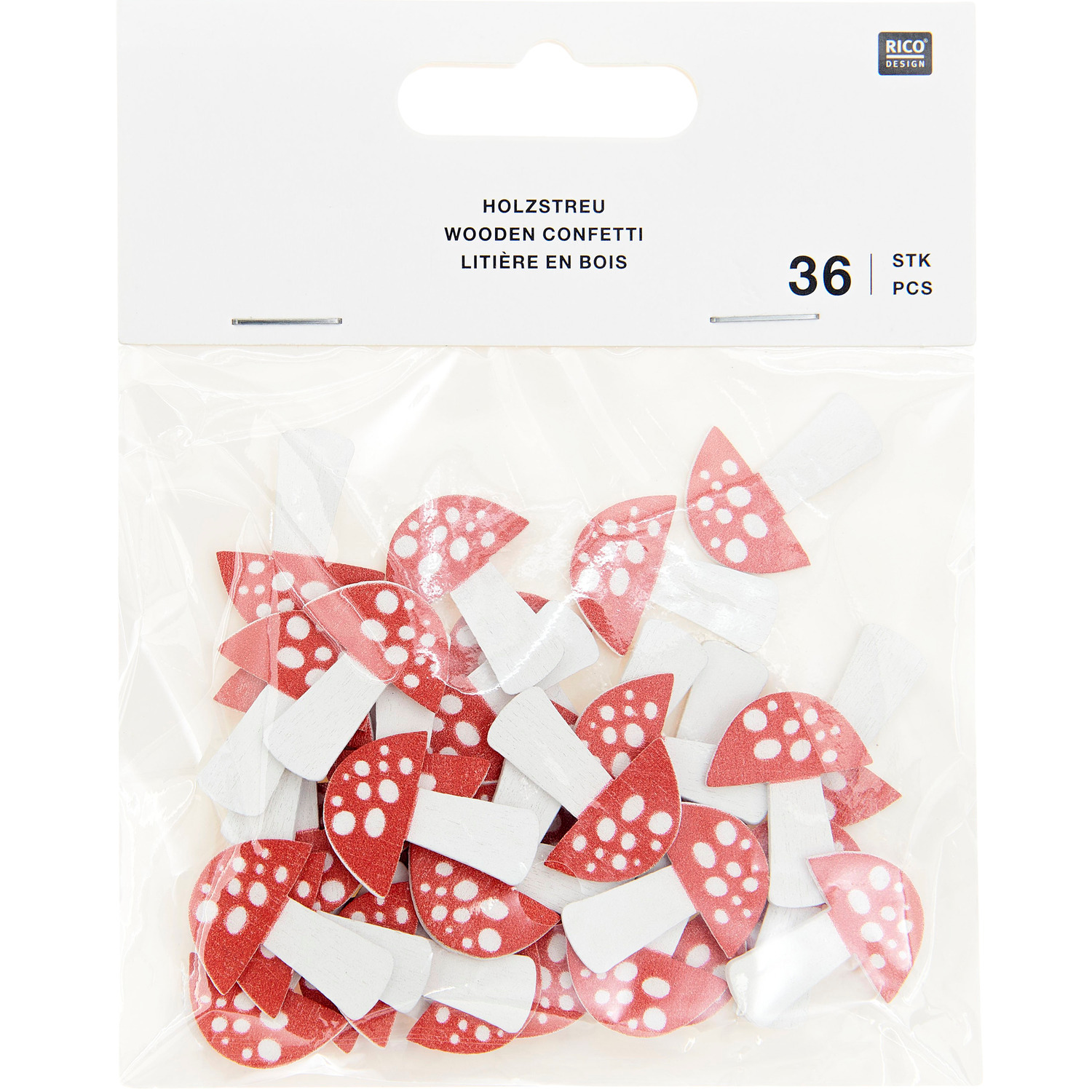 Holzstreu Fliegenpilz  36 Stück, 20x25mm Farbe Weiß-rot von Rico Design