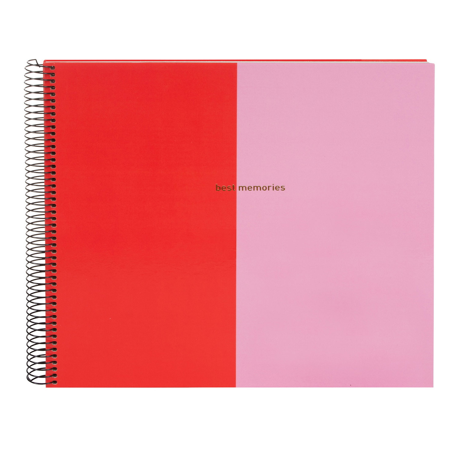 Spiralalbum von goldbuch in Rot und Pink, 30x35cm. Die Vorderansicht zeigt ein zweifarbiges Design mit der Aufschrift "best memories". Ideal für kreative Erinnerungen.