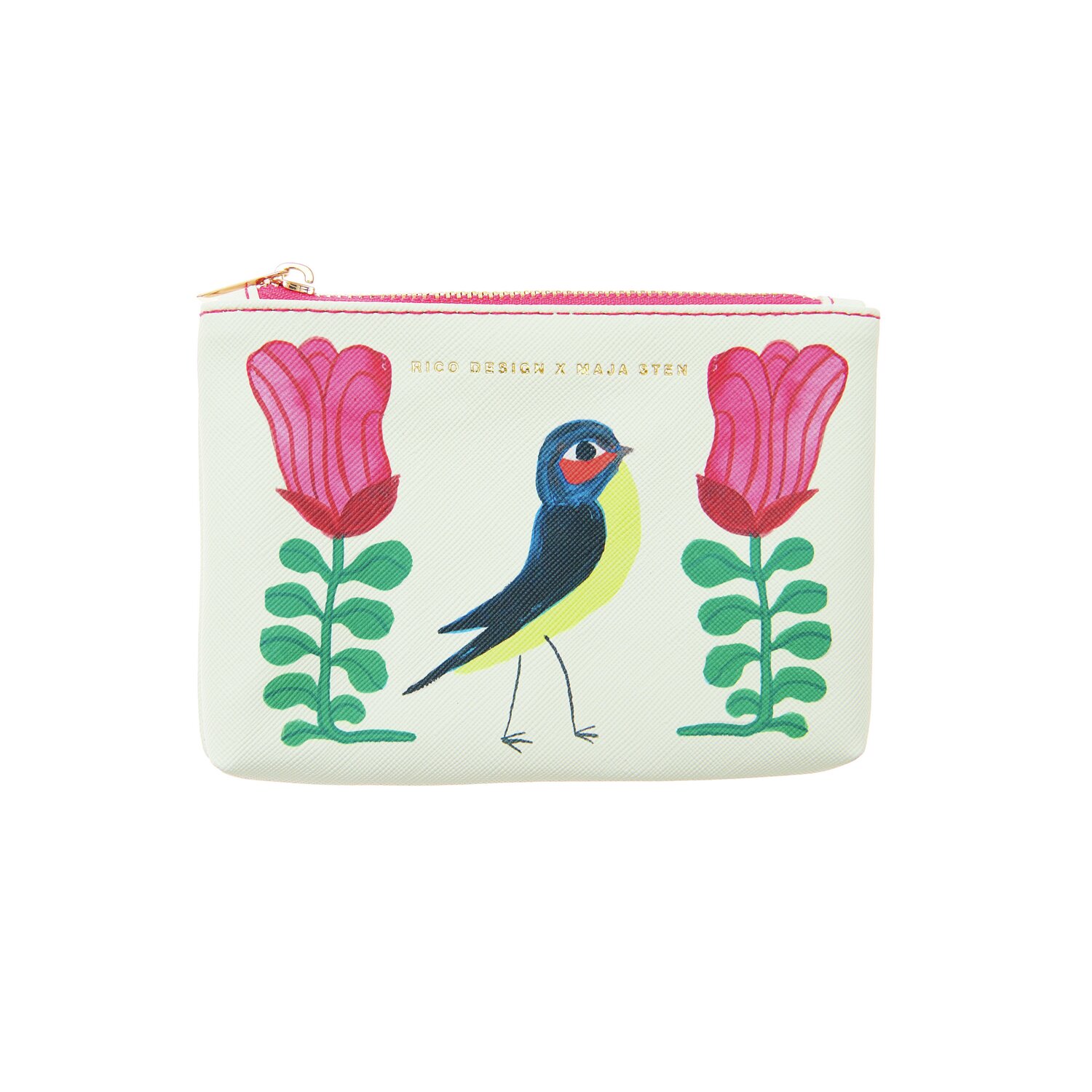 Etui Schwalbe/Blumen S mit Schwalben- und Blumenmotiv, 14x10 cm, von Rico Design. Ideal für stilvolle Aufbewahrung.