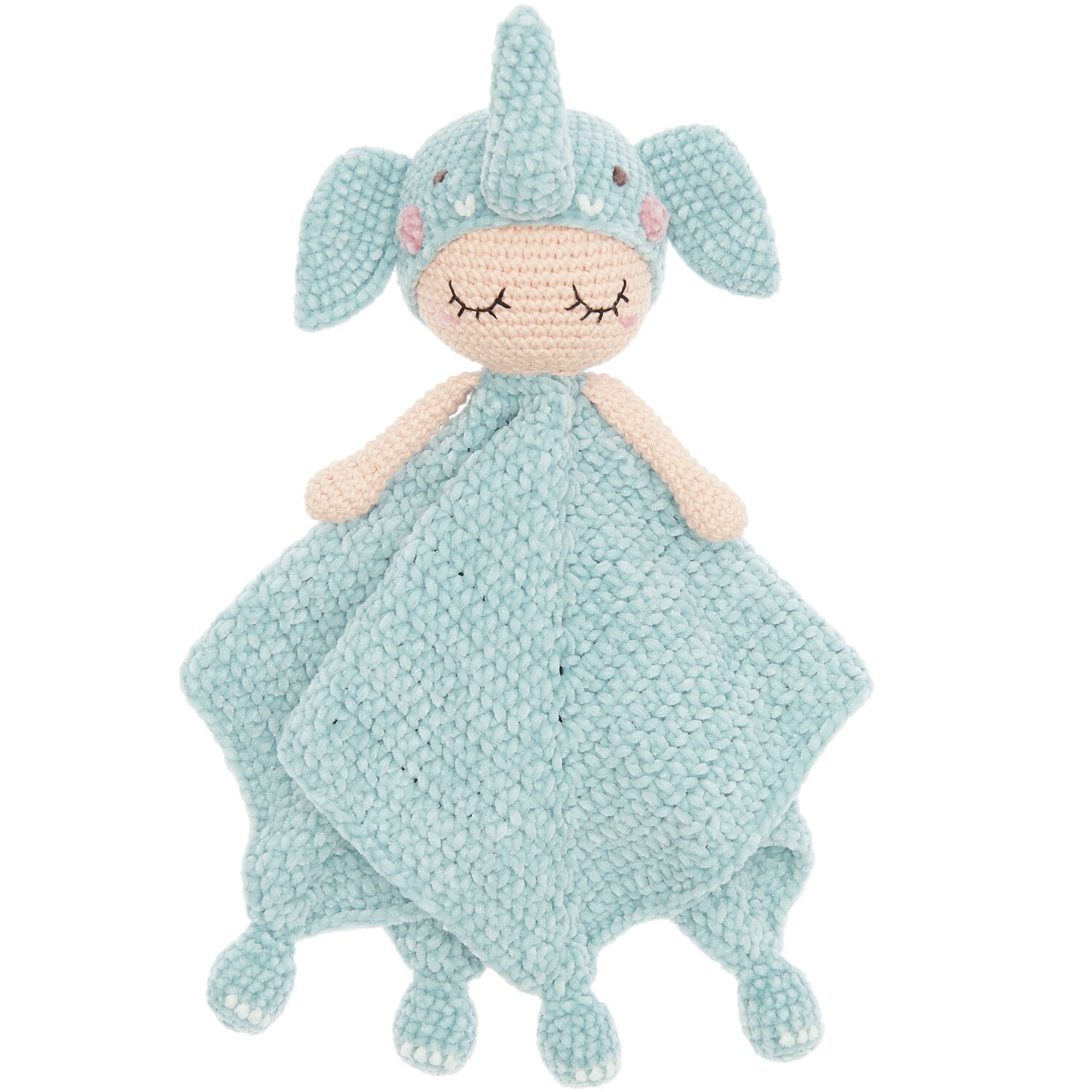 Ricorumi Häkelset Baby Blankies Elefant: Ein gehäkeltes, blaues Elefanten-Schmusetuch von Rico Design für Babys.