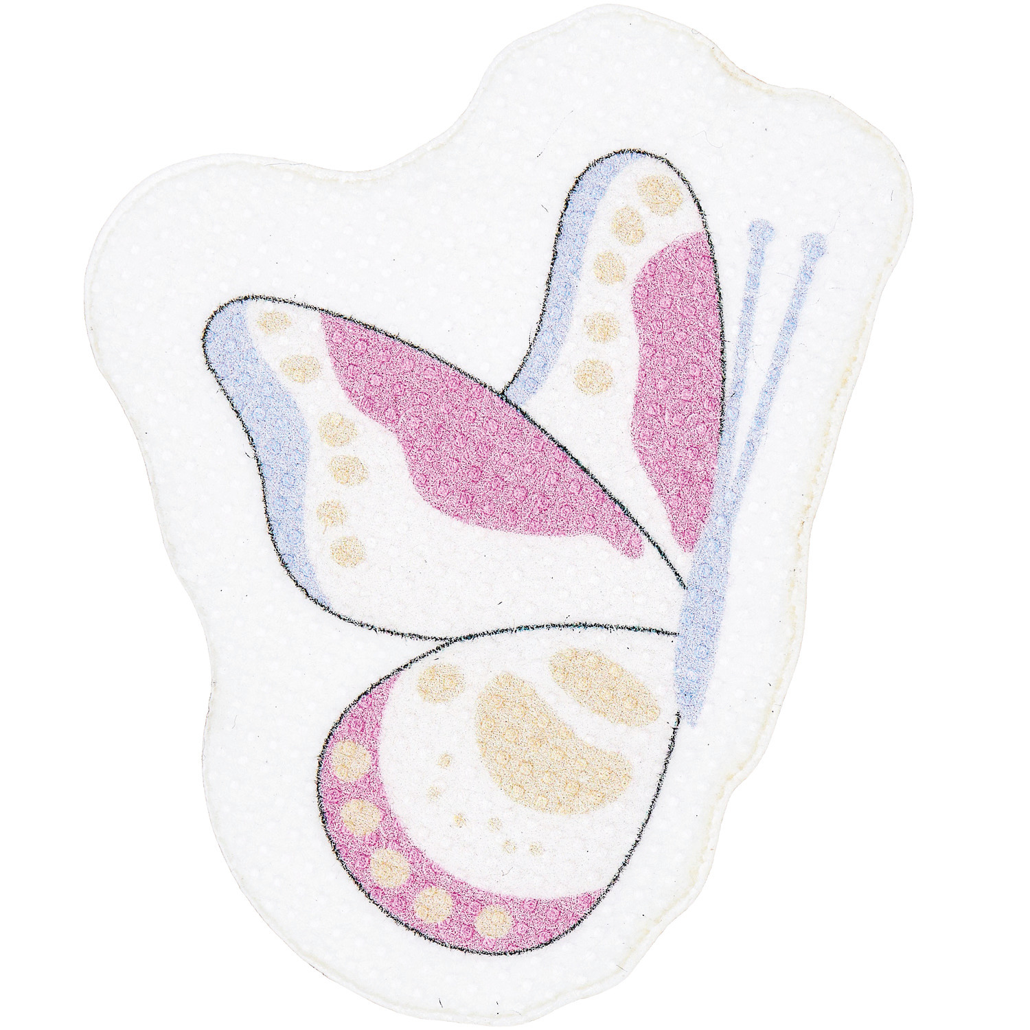 Stick and Stitch Schmetterlinge: Ein gestickter Schmetterling in Rosa und Blau von Rico Design, ideal für kreative Projekte.