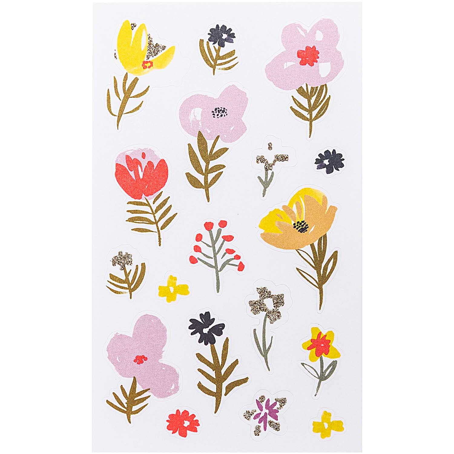 Paper Poetry Sticker Crafted Nature zeigt bunte Blumenmotive auf weißem Hintergrund, 130 Stück.