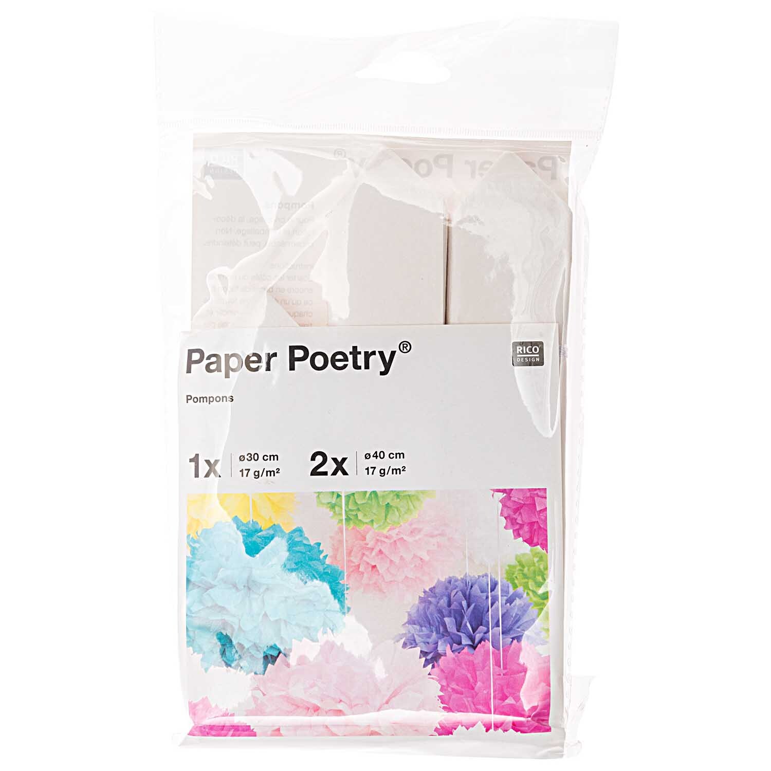 Paper Poetry Seidenpapier Pompons 17g/m² 3 Stück Farbe Weiß von Rico Design