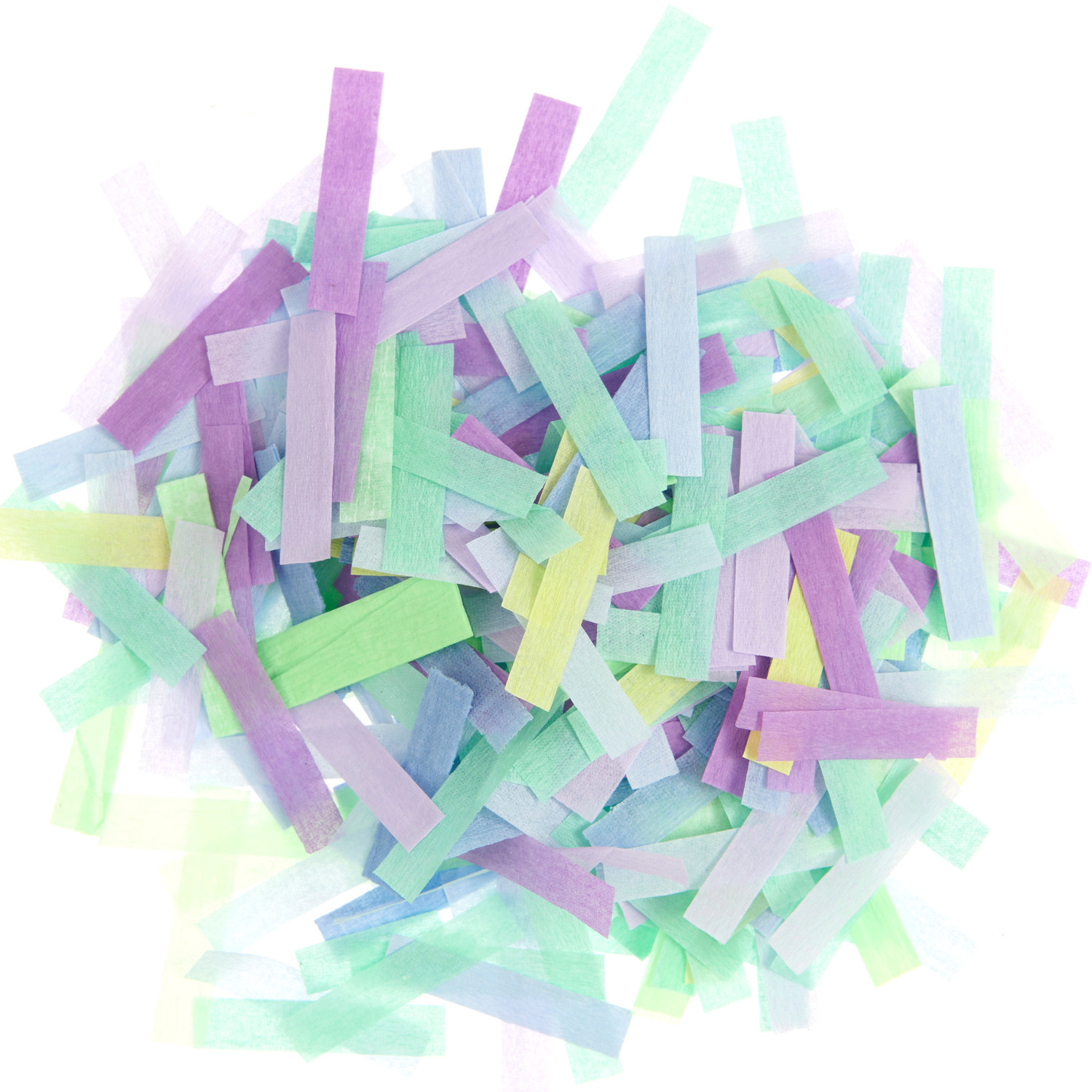 Krepp-Konfetti Ozean Mix: Bunte Streifen in Pastellfarben, ideal für kreative Dekorationen.