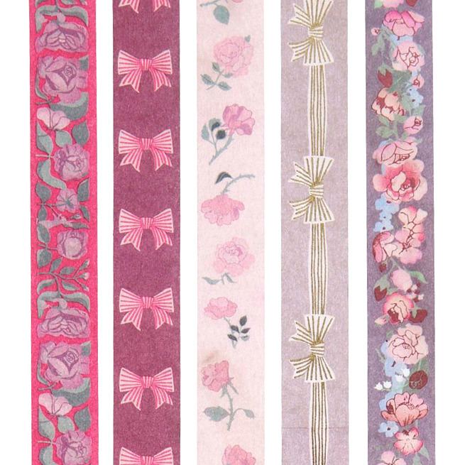 Paper Poetry Tape Set La Vie En Rose Pink/Rosa: Ein 5-teiliges Set dekorativer Klebebänder von Rico Design in verschiedenen Rosatönen.
