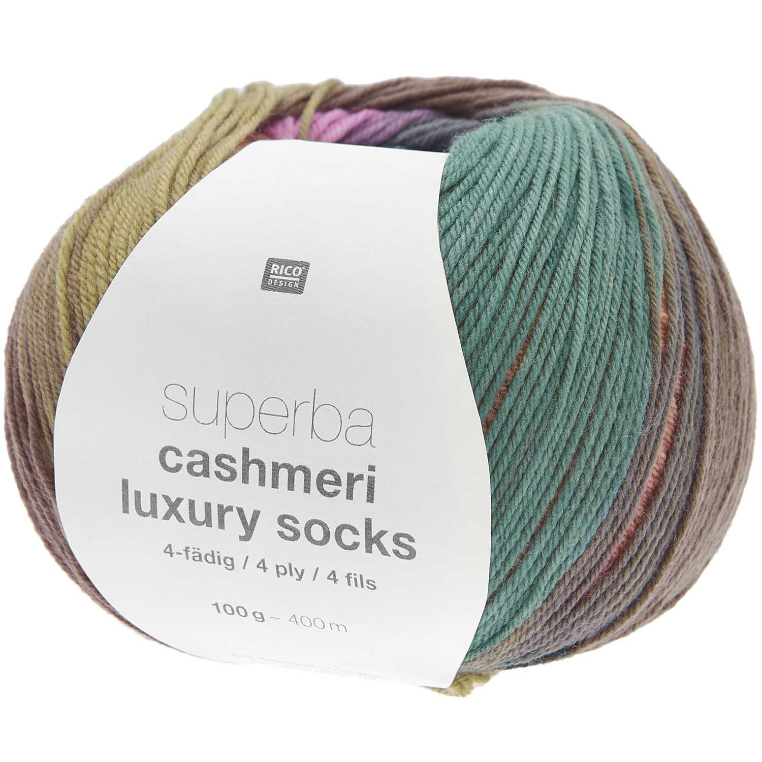 Superba Cashmeri Luxury Socks Wolle in Retro-Farben, ideal für Stricksets von Rico Design.