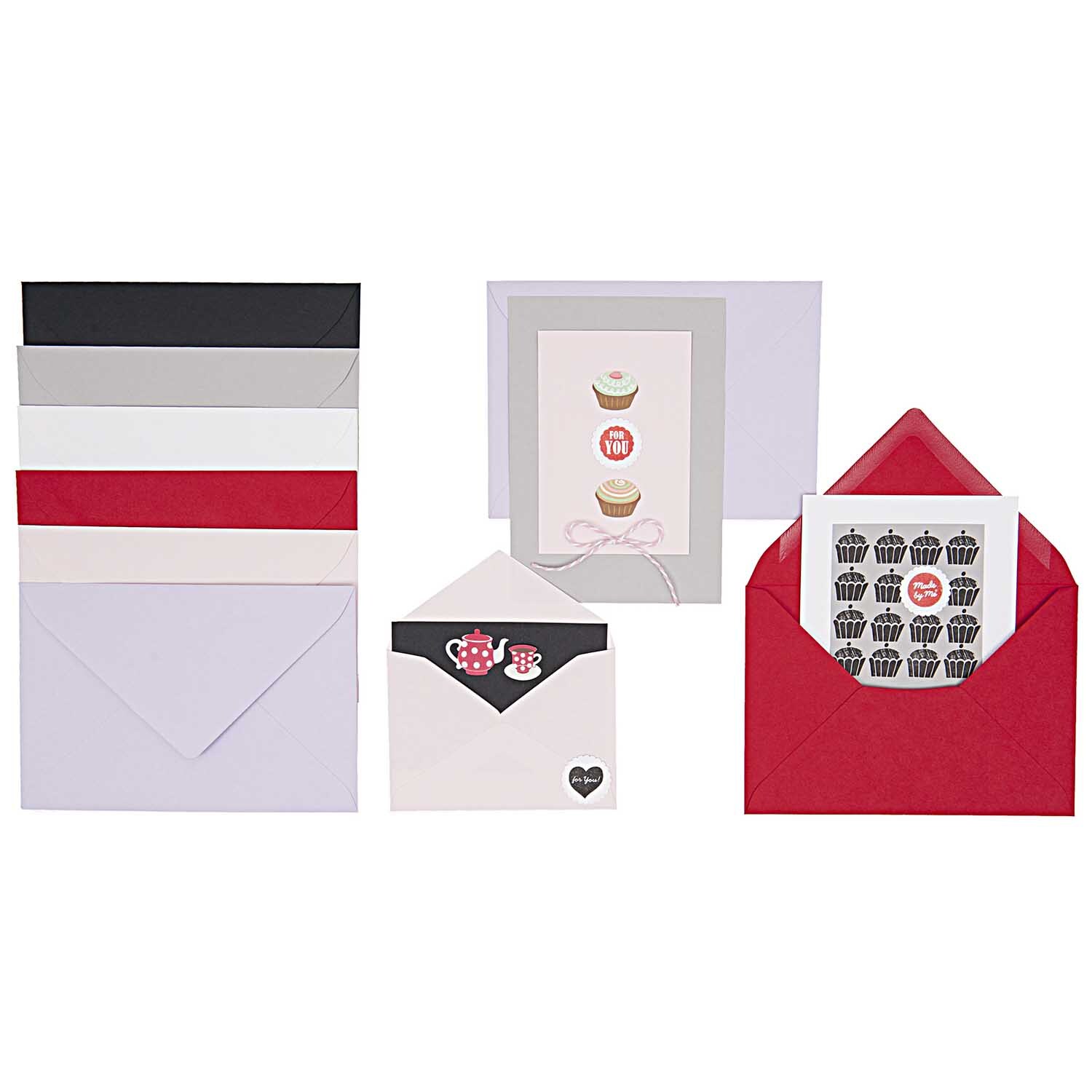 Paper Poetry Kartenset Basic B6, 36-teilig, von Rico Design. Bunte Umschläge und Karten mit Cupcake-Motiven.