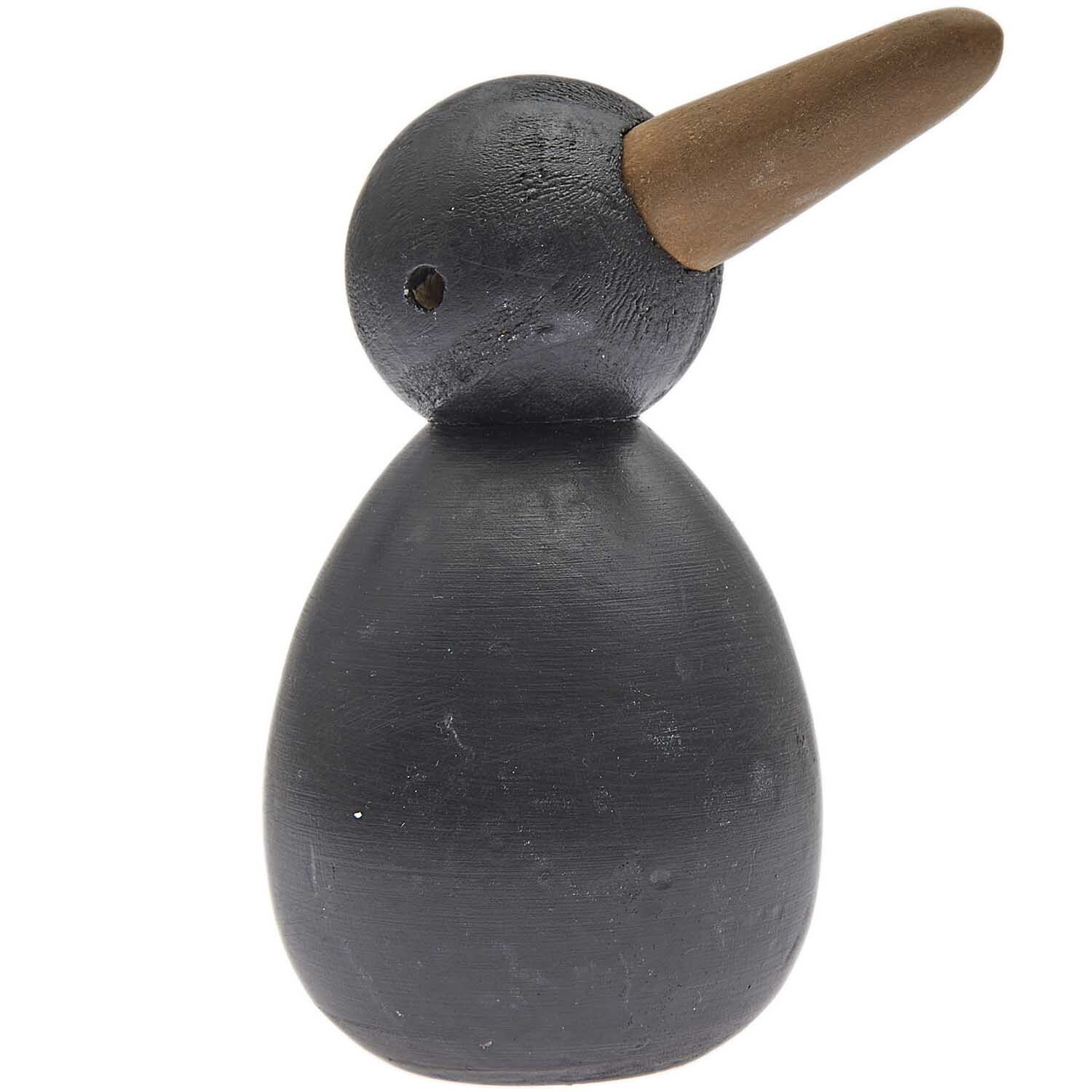 Möwe stehend Holz 8x14,5cm von Rico Design: Schwarze Holzfigur mit braunem Schnabel, minimalistisch und dekorativ.