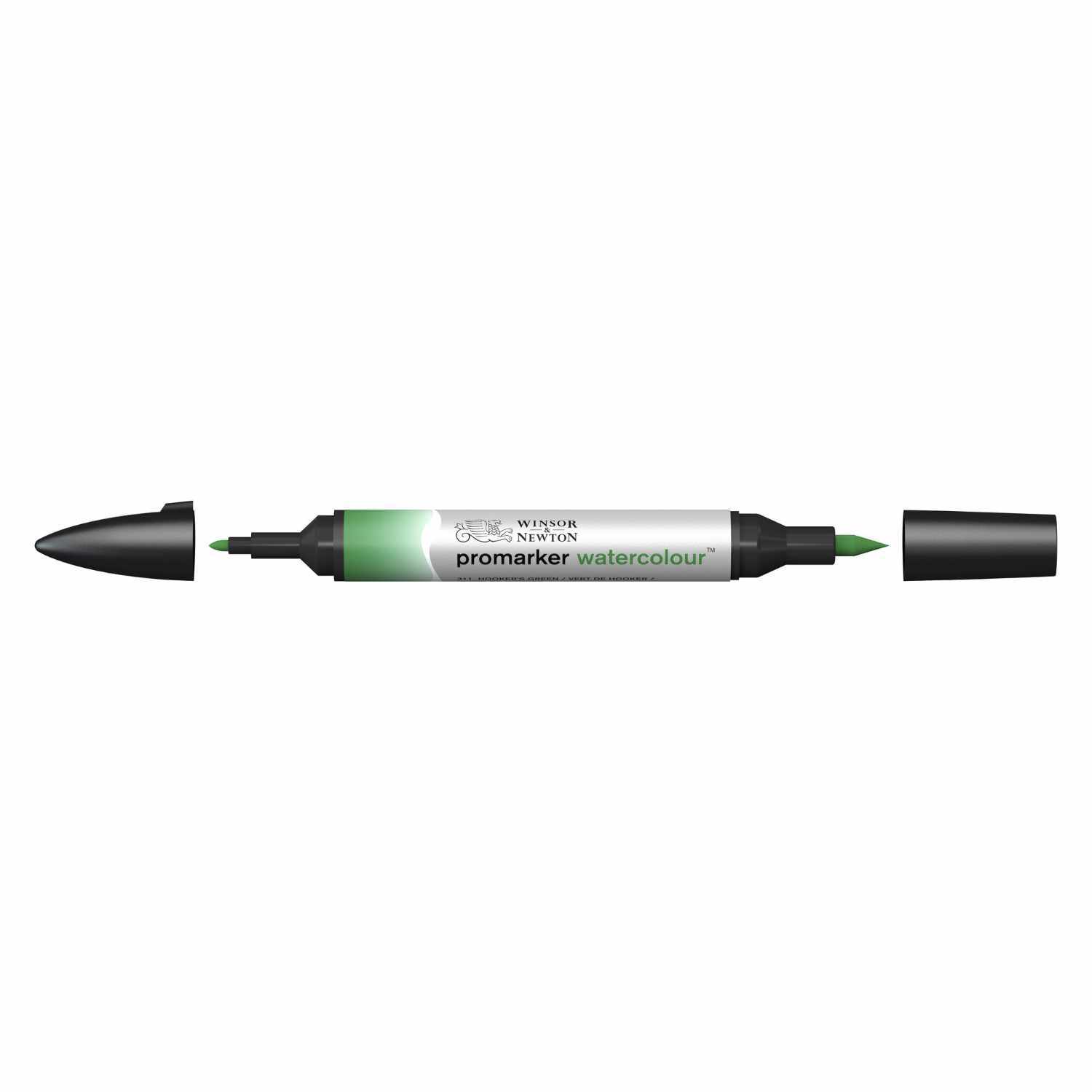 Promarker Aquarellmarker in Hookers Green von Winsor & Newton, doppelseitig mit schwarzer Kappe.