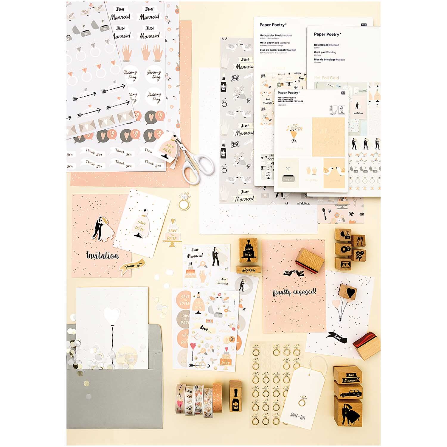 Paper Poetry Sticker Save the Date gold 4 Blatt, dekorative Hochzeitseinladungen und Zubehör.
