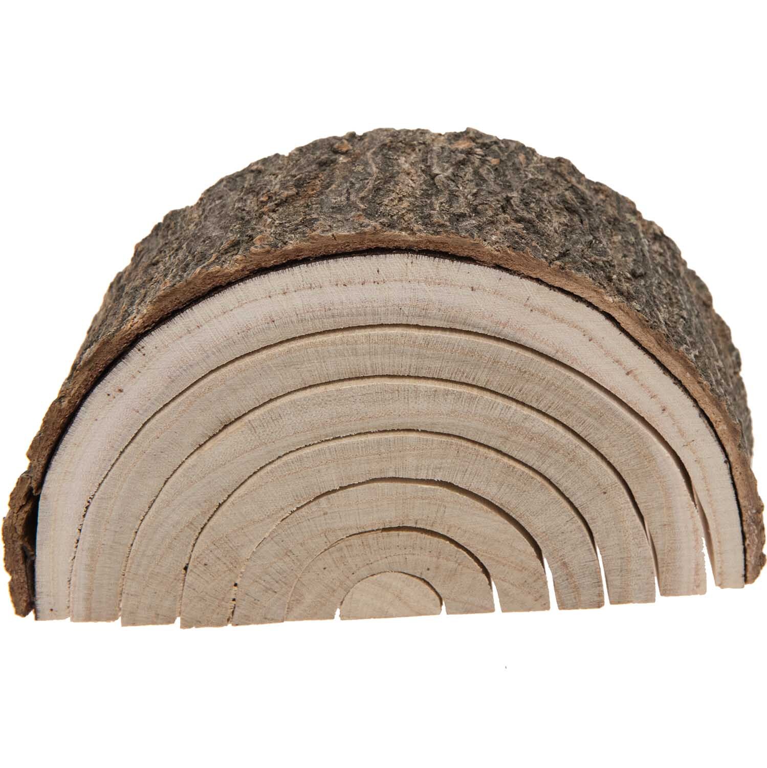 Holz-Regenbogen mit Rinde 14x8x5cm von Rico Design, 7-teilig. Naturbelassenes Holzspielzeug in Regenbogenform.