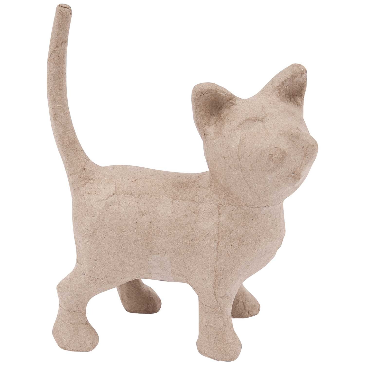 Pappmaché Katze laufend von Rico Design, naturfarben, 15,5x20,5x11cm, ideal für kreative Dekorationen.