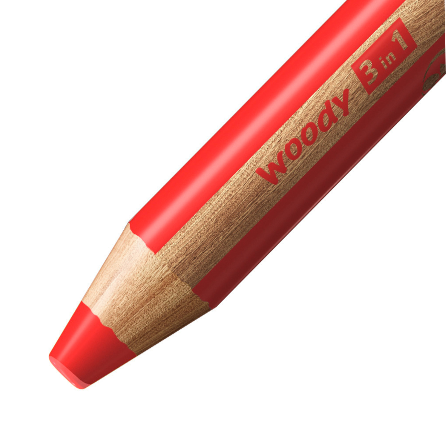 Woody Swano 3 in 1 im Etui: Roter STABILO Stift, ideal für kreative Projekte, Nahaufnahme der Spitze.